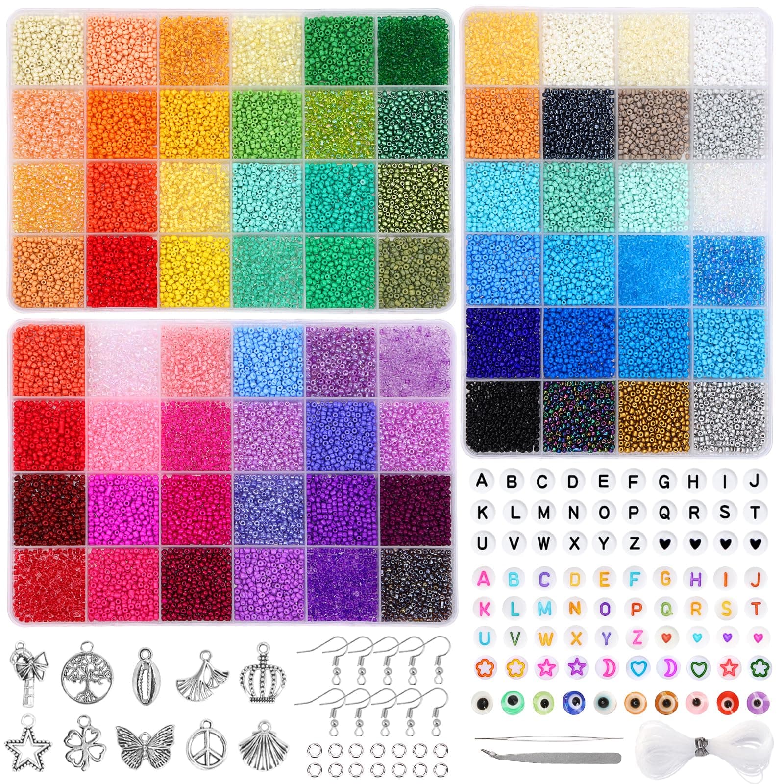 QUEFE 20160pcs 72 Colors, 2mm Glass Seed Beads for Bracelet Making Kit, Small Beads for Jewelry Making with Letter Beads for Crafts Gifts