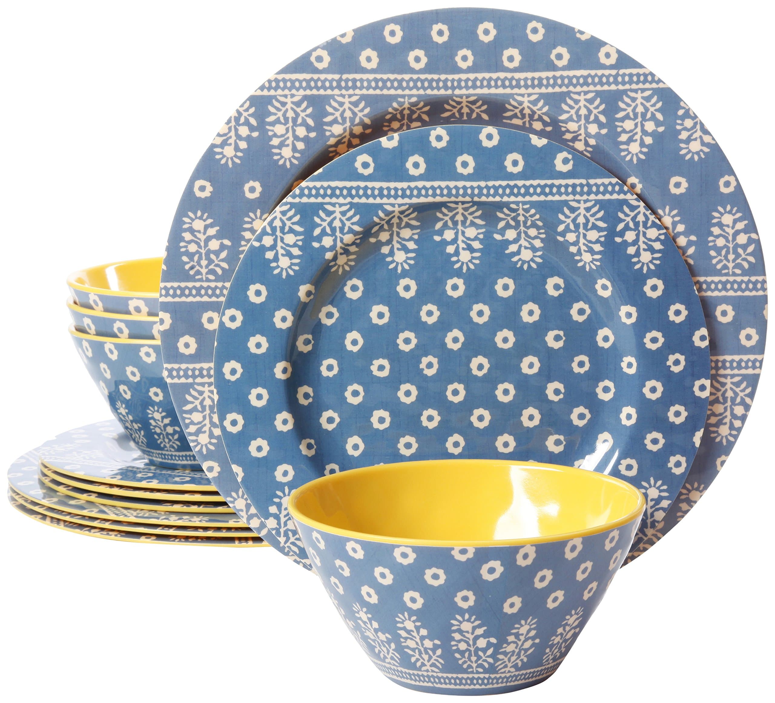 Gibson Studio Zoey 12 Piece Melamine Dinnerware, Blue