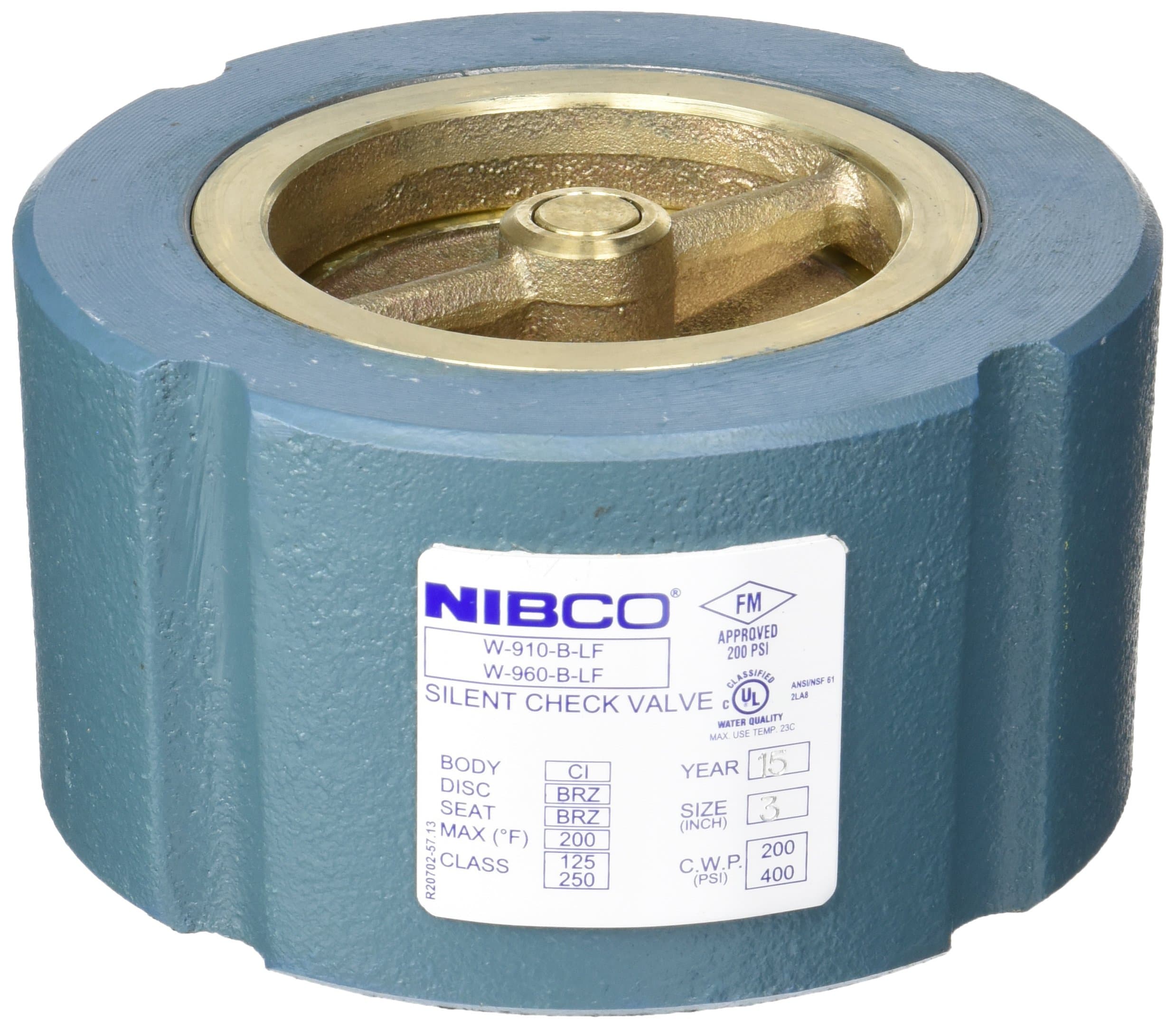 NIBCO W910B-LF/W960B-LF Silent Wafer Check Valve Lead-Free, Class 125, Iron Body, Bronze Seat and Disc, 3"