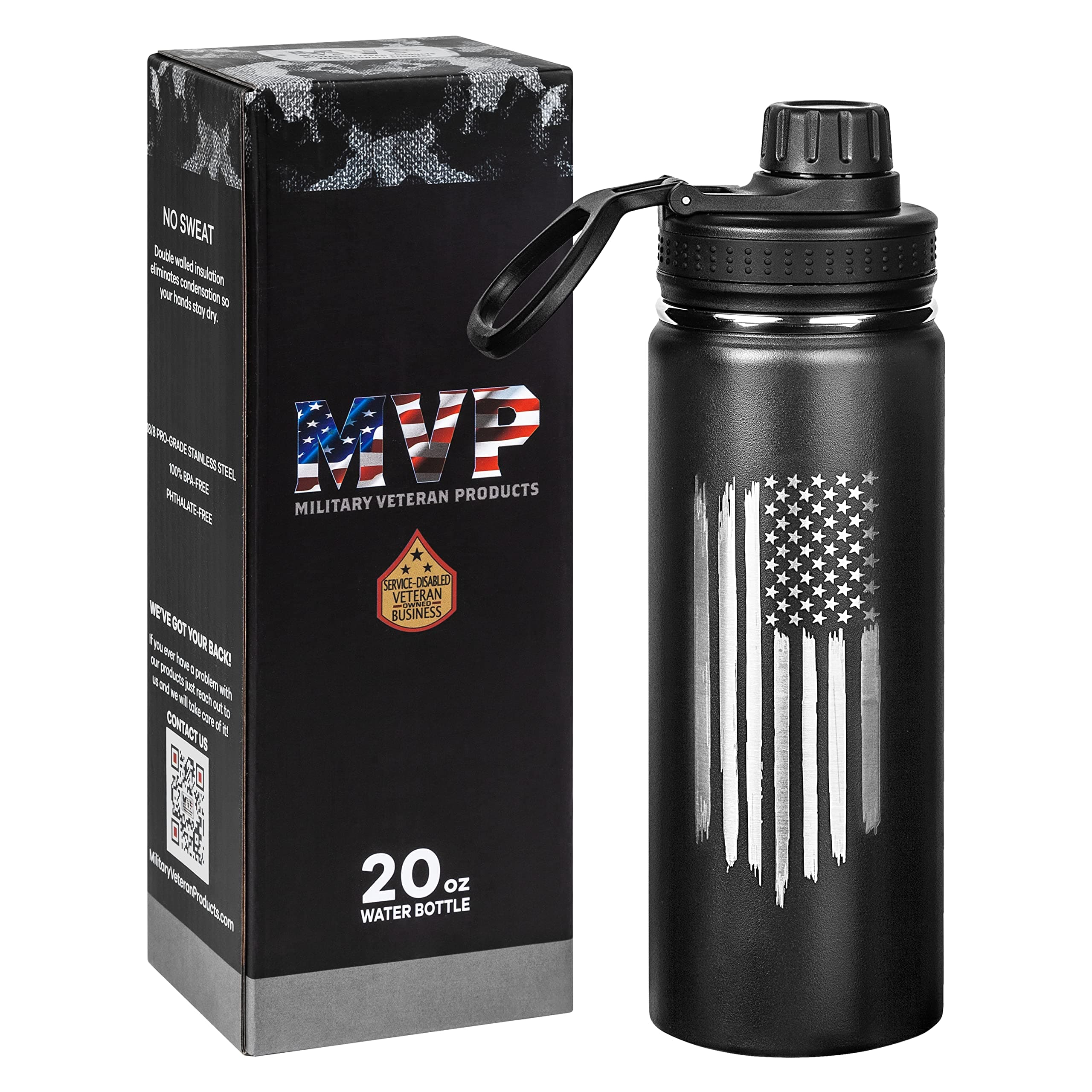 American Flag 20oz Sports Water Bottle | Insulated Metal | Stainless Steel | Outdoor Sports, Hiking - USA Flag 20oz Bottle