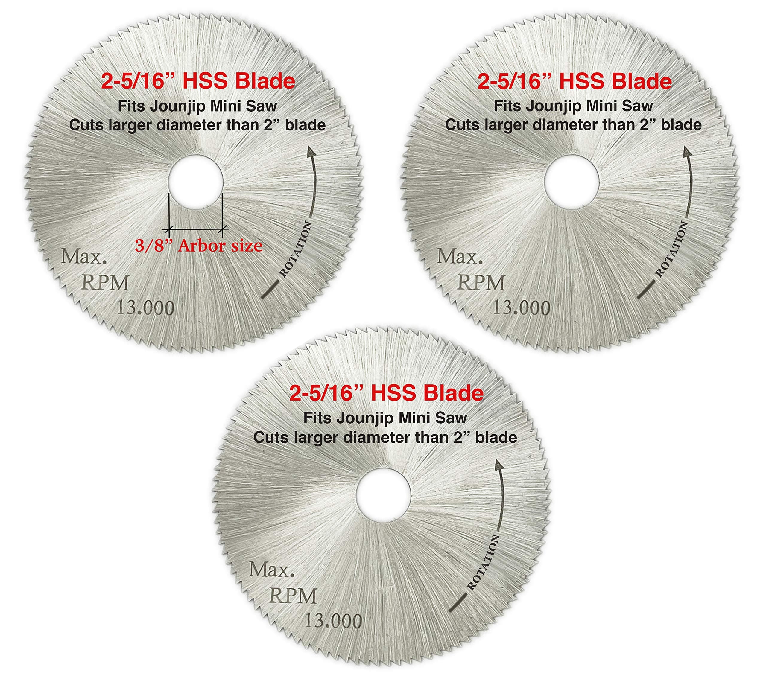 3 Pack 2 5/16" x 100T x 3/8" HSS Saw Blades -for Mini Miter Cut Off Chop Saw for Jounjip, Anaconda, Drill Master Benchtop Saws by JOUNJIP
