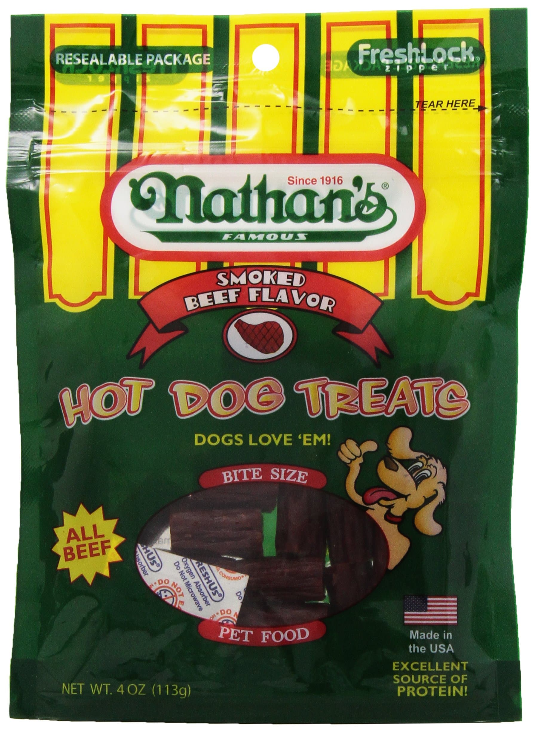 Nathan's Famous Hot Dog Treats, All Beef, 4-Ounce Bags (Pack of 12)