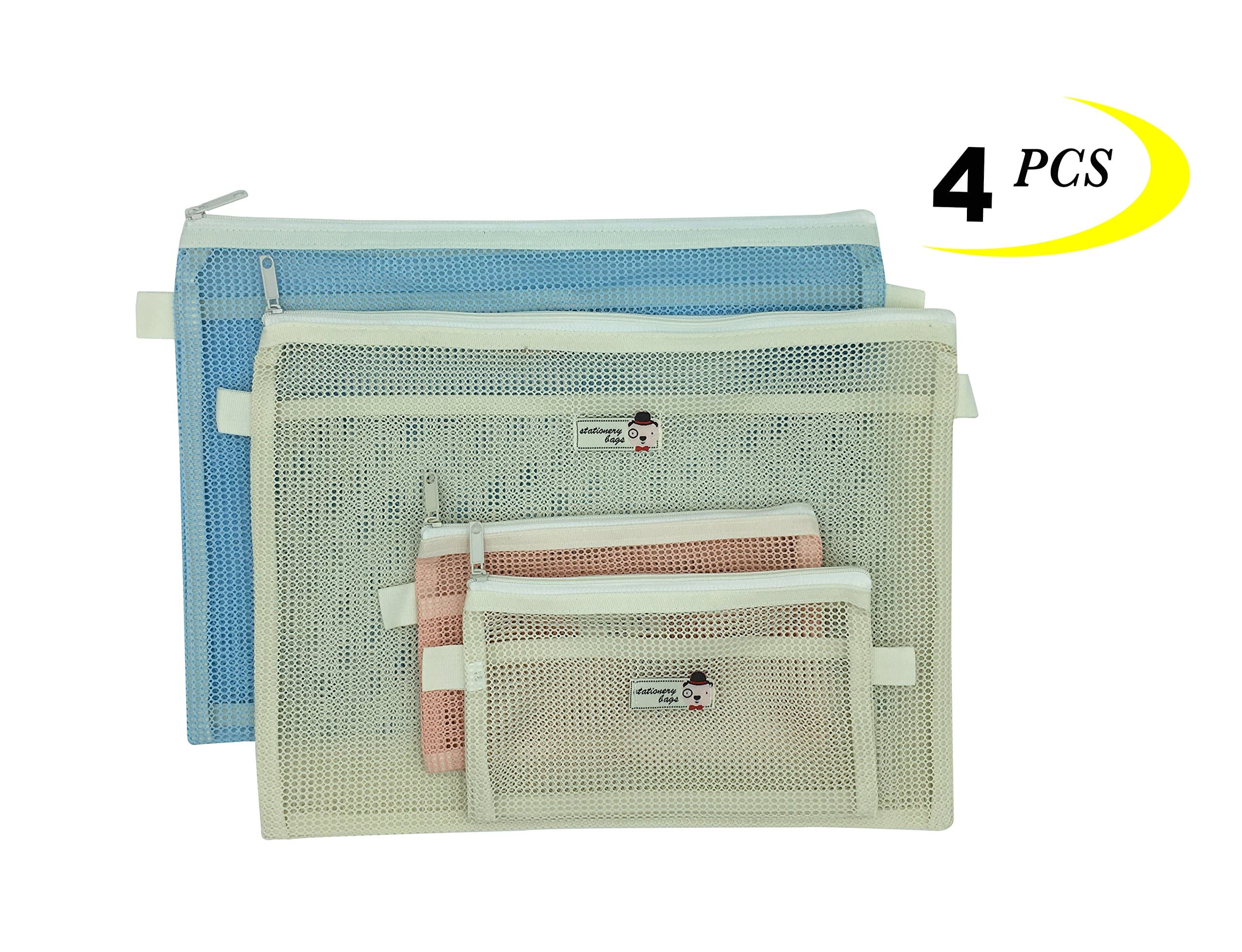 Zip Lock Mesh Document Files Wallet Folder Foolscap Wallets Zipper Double Layers Pockets Folder for Cosmetics Office Supplies Accessories, Pack of 4