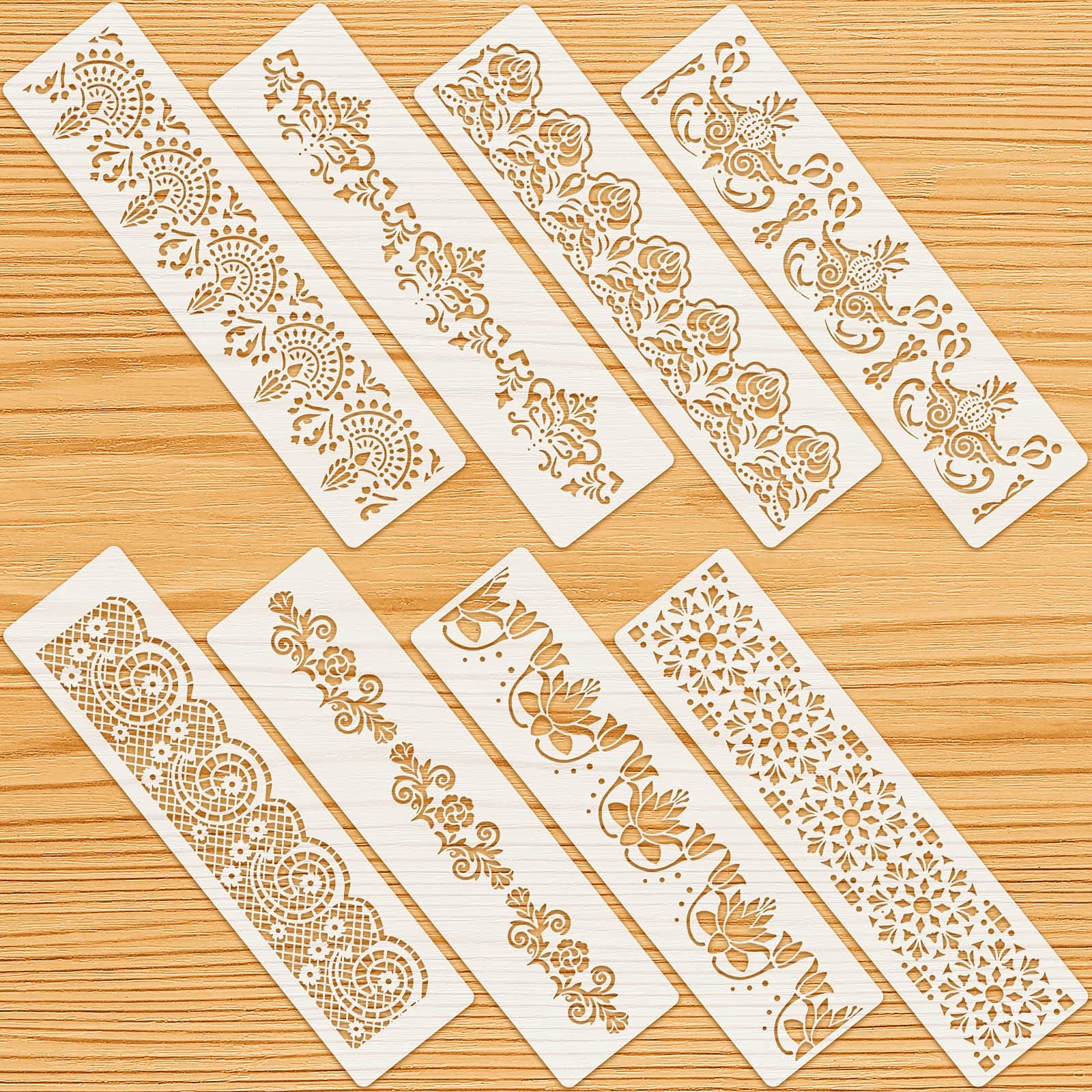 Zonon 8 Pcs Talavera Stencils for Painting Reusable Floral Border Stencils for Wall Edge Template Cake Decorating Drawing for Wood Furniture Wall Canvas Paper Fabric Backdrop Craft Design