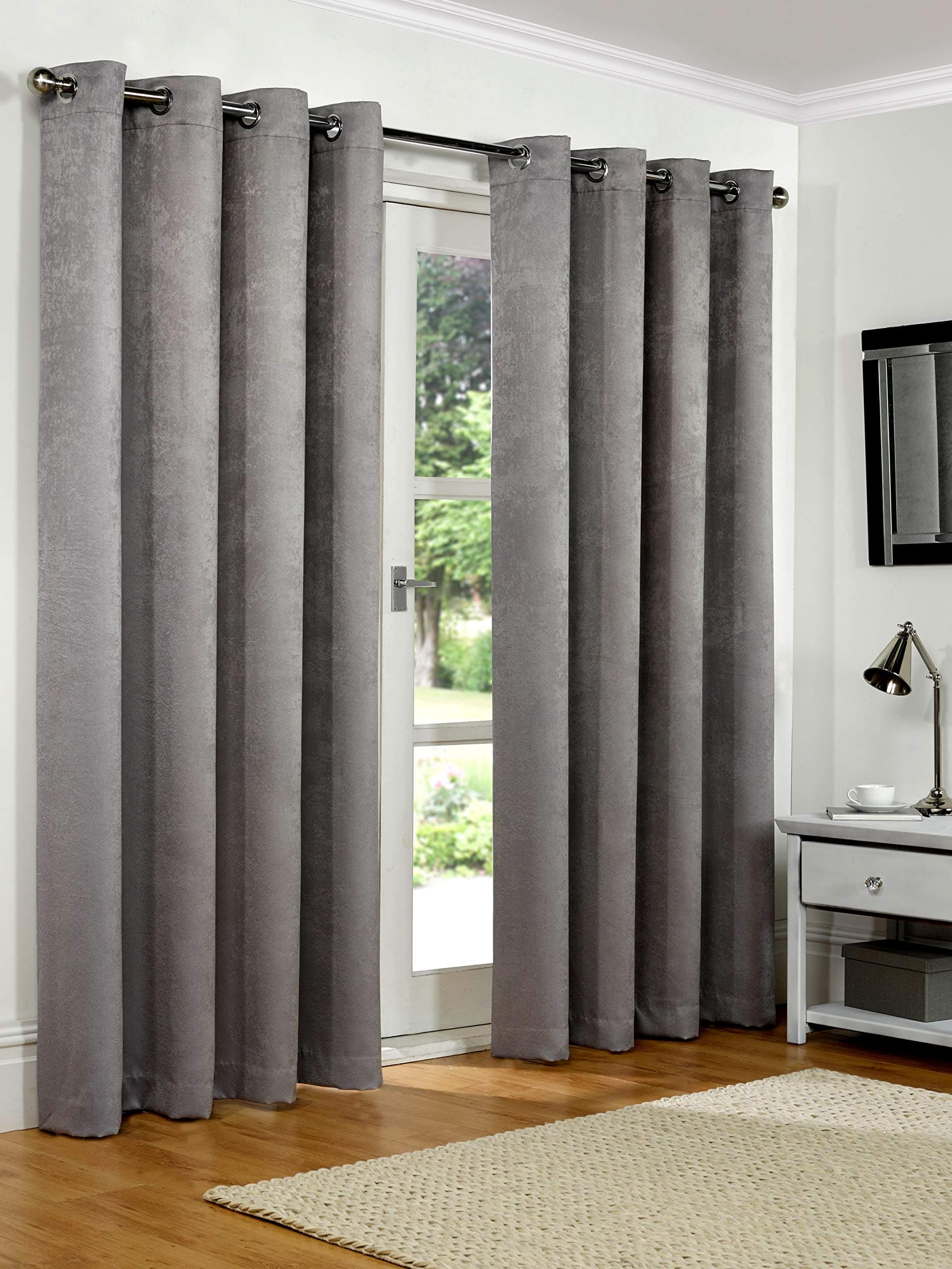 132" x 90" (335x228cm) Luxury Silver Grey Soft Woven Embossed Thermal Blackout Ring Top Eyelet Heavy Pair Curtains Lined By SW Living