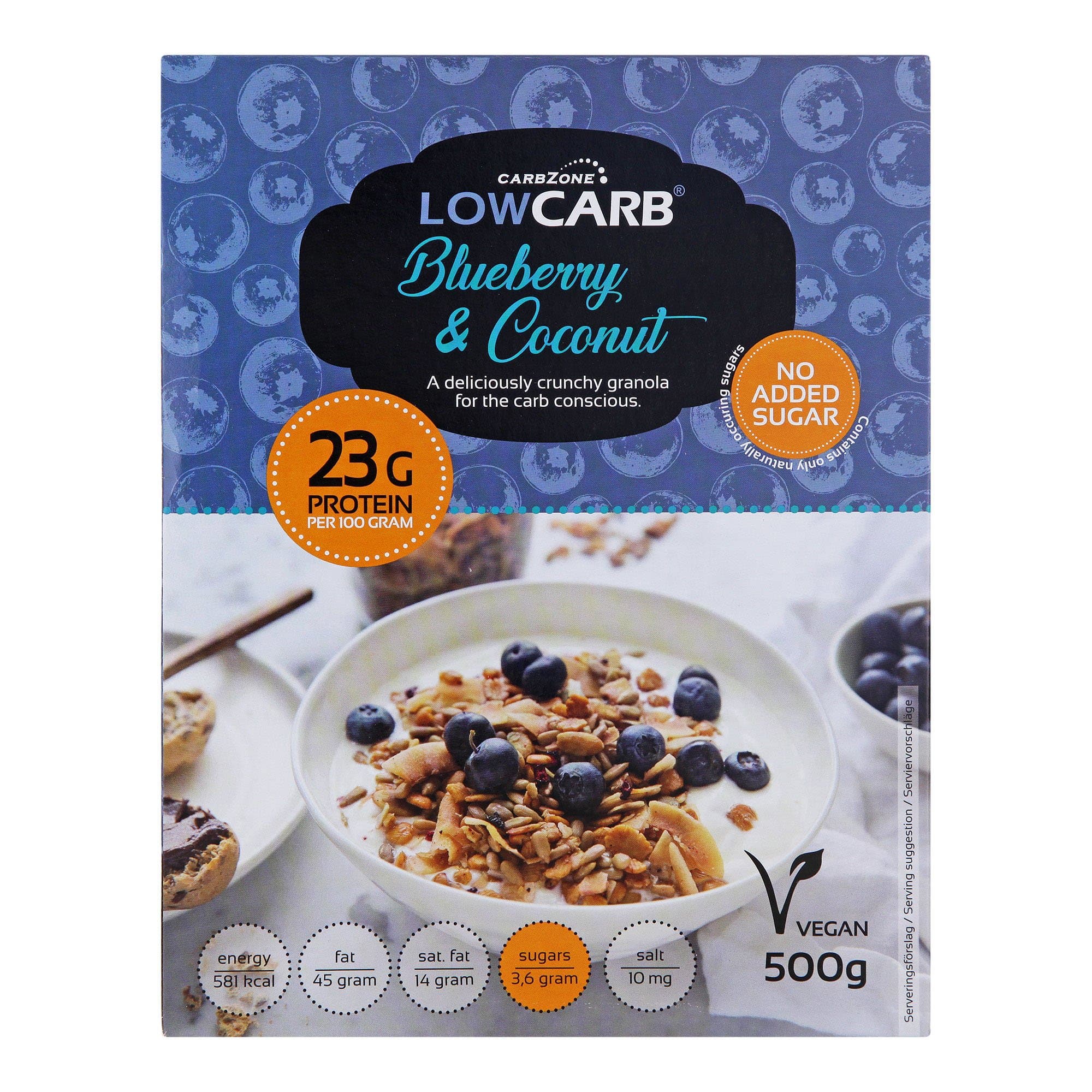 CarbZone Low Carb Blueberry and Coconut Granola Cereal 500 g - Keto & Gluten Free