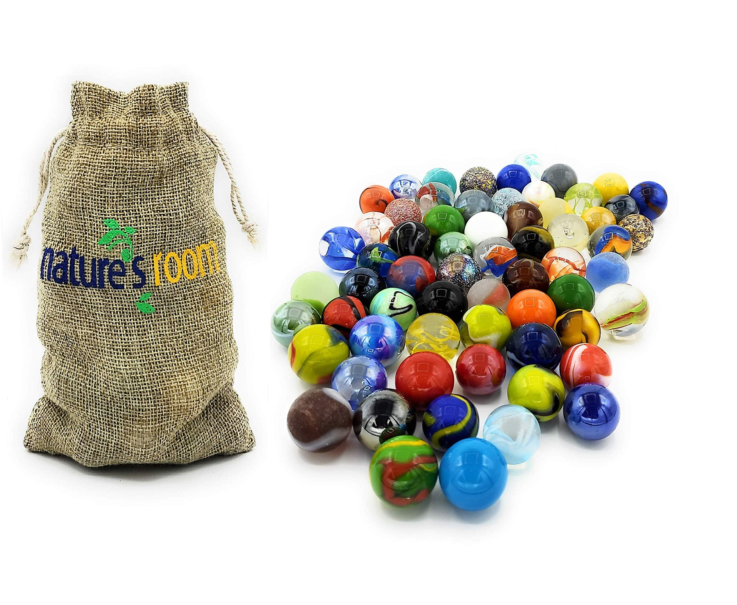 Kids' Glass Shooter Marbles - 1" Set of 50 Assorted Colors with Storage Bag by Naturesroom