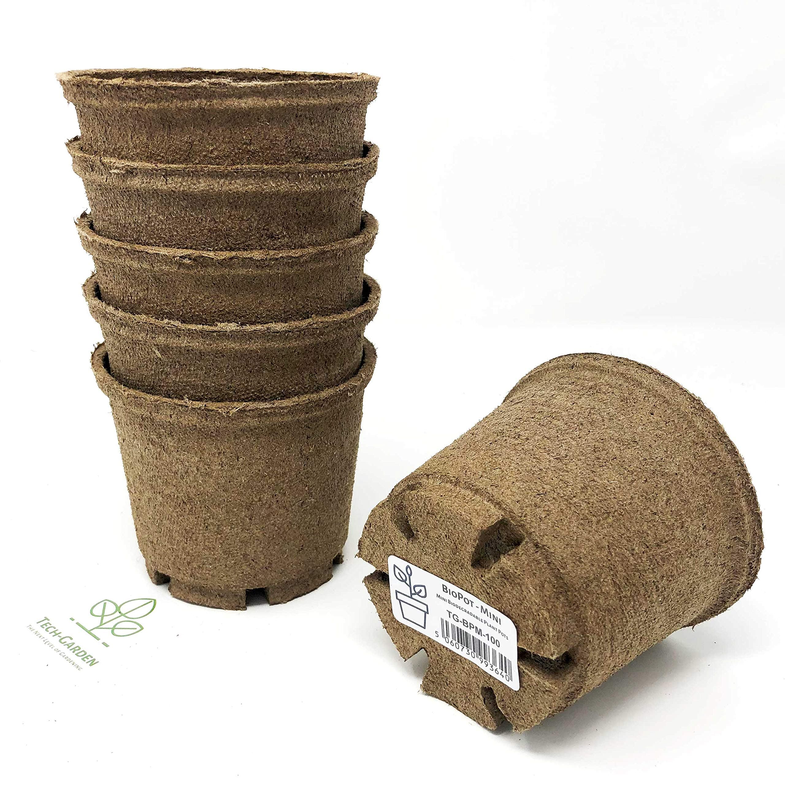 Tech-Garden 21 Pack of - 10 cm Biodegradable Biopot Plant Pots Eco Friendly & Compostable Round Seeding Germinating Plastic Free Peat Growing Sturdy Growing Pot with Drainage Holes