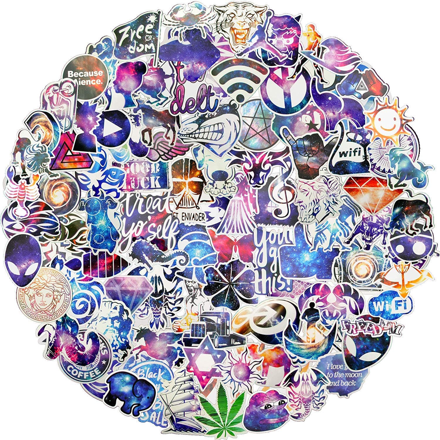 Galaxy Style Stickers Random 100 pcs/Pack Stickers Variety Vinyl Car Sticker Motorcycle Bicycle Luggage Decal Graffiti Patches Skateboard Stickers for Laptop Stickers for Kid and Adult