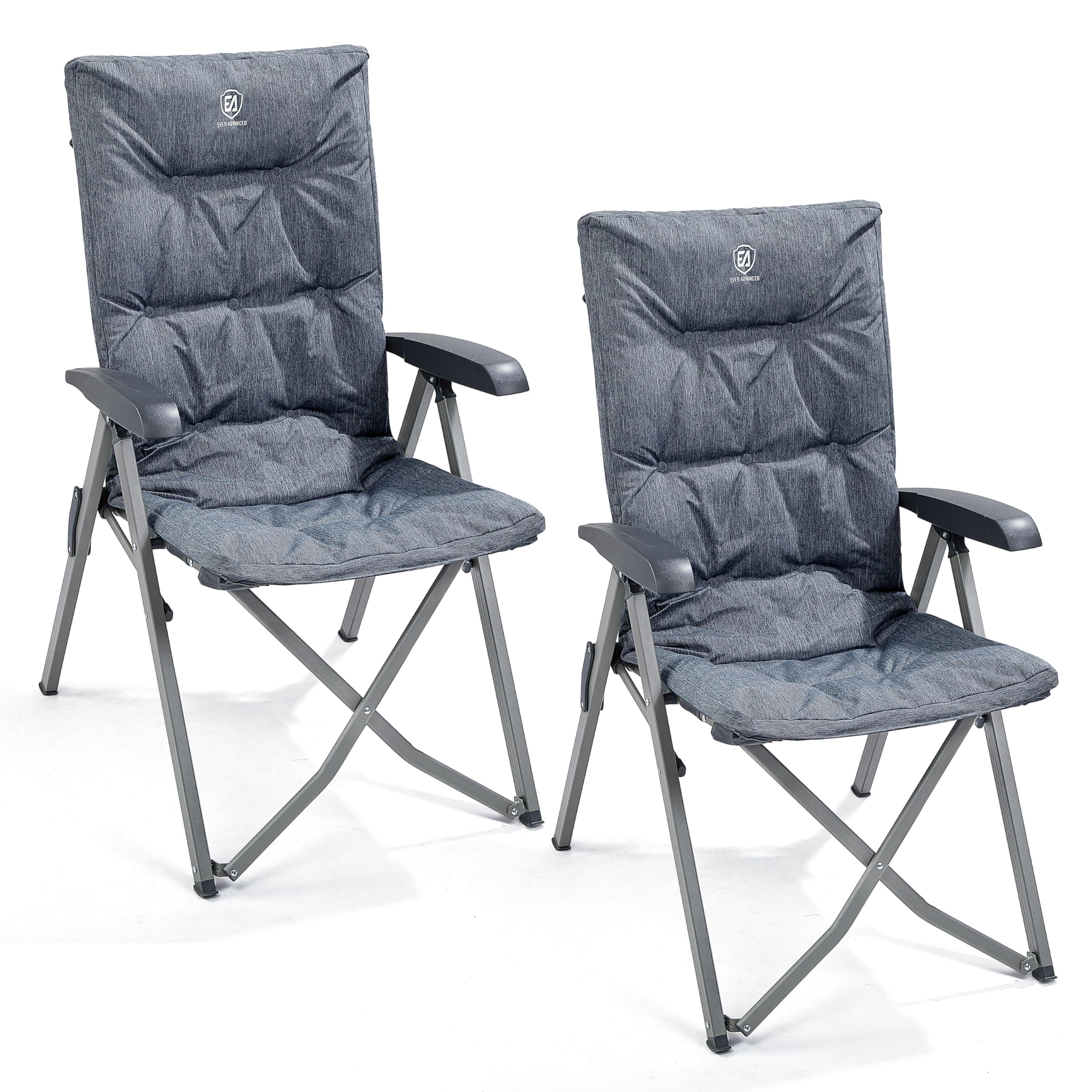 EVER ADVANCEDLuxury Camping Chairs 2 Set for Adults Heavy Duty High Back Oversized Folding Garden Chair Comfy Padded 6cm Loadable 150kg Cam Adjustable Dining Chairs 4-Position Recliner Chair GreyGlobal Recycled StandardGlobal Recycled StandardGlobal Recycled Standard
