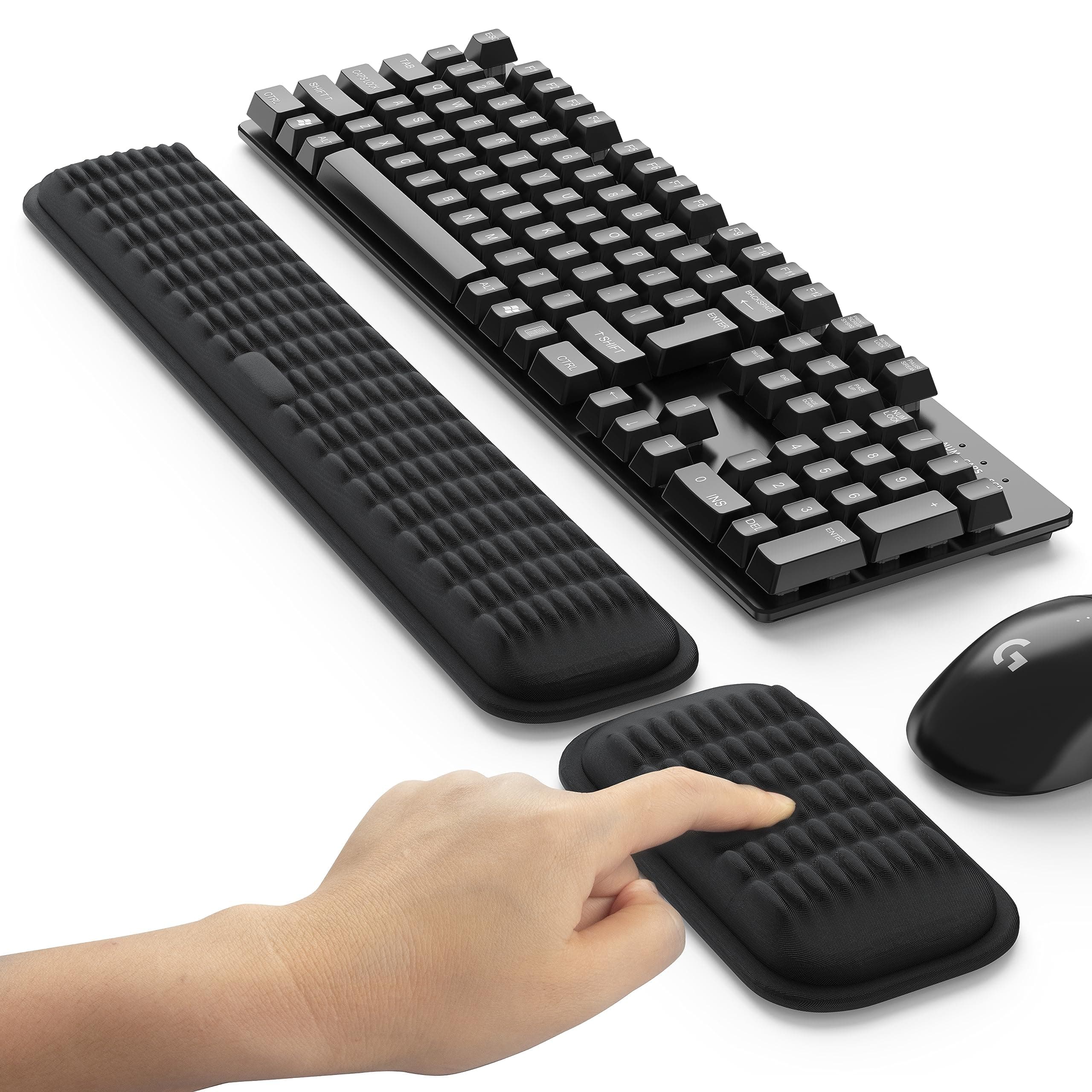MEKASS Ergonomic Wrist Rest for Keyboard and Mouse, Soft Memory Foam Keyboard Wrist Rest Set with Non-Slip Silicone Base, Easy Typing, Pain Relief, Comfort for Office, Work, Gaming (Classic Black)