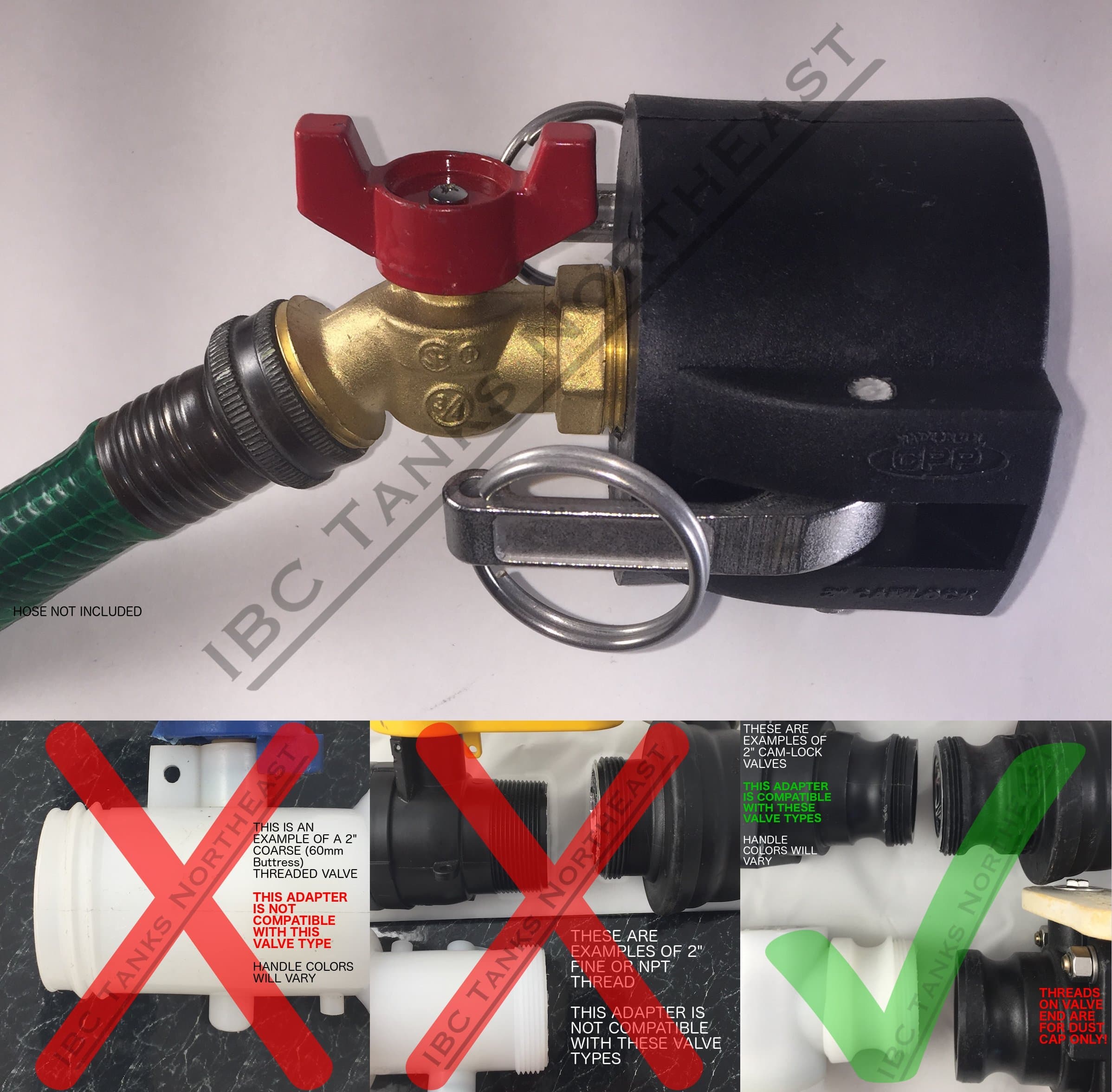 UKC 275/330 IBC Tote Drain Adapter 2" Cam-Lock x 1/4 TurnGarden Hose Faucet Valve