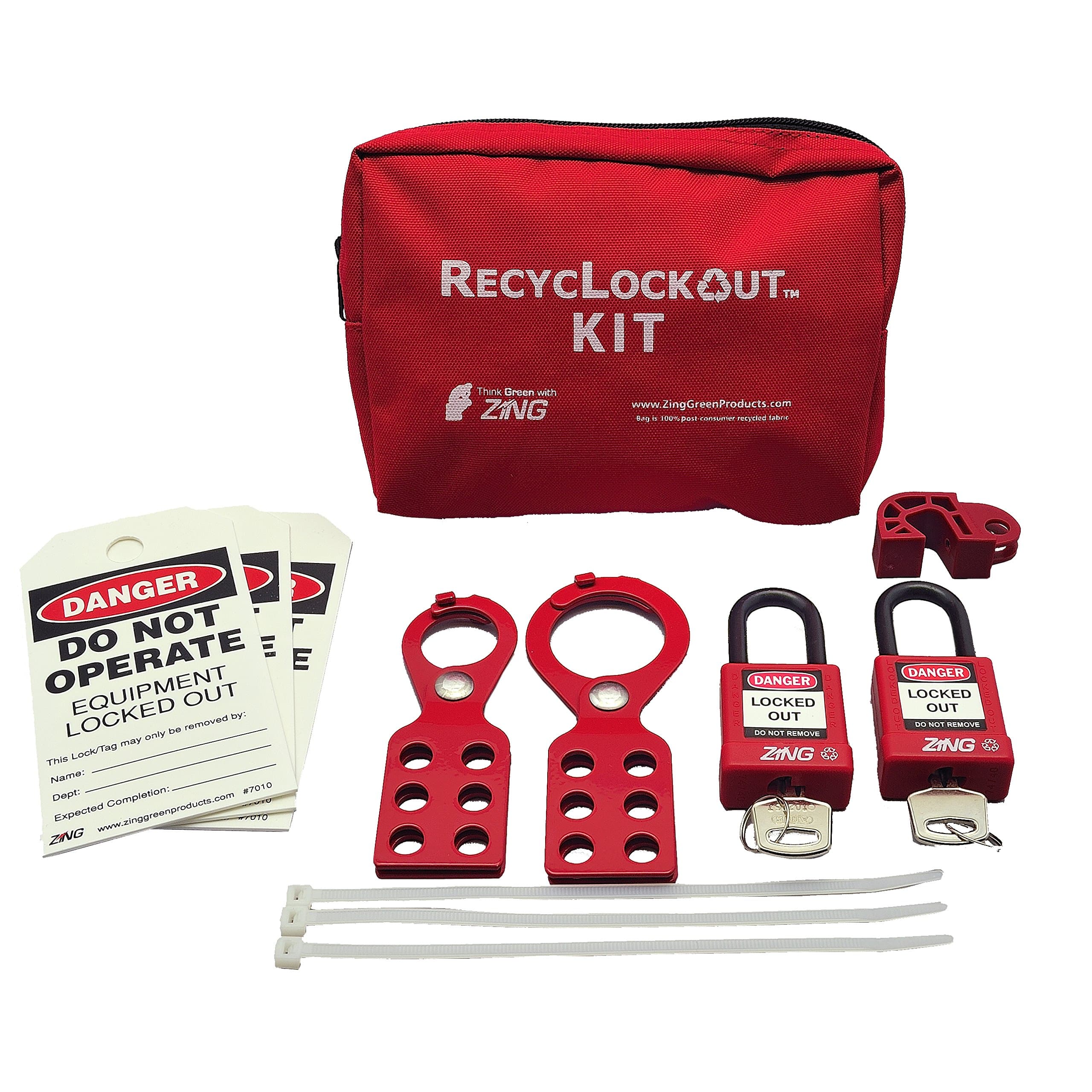 ZING Green Safety Products 7119 RecycLockout Lockout Tagout Kit, 11 Component, General Application