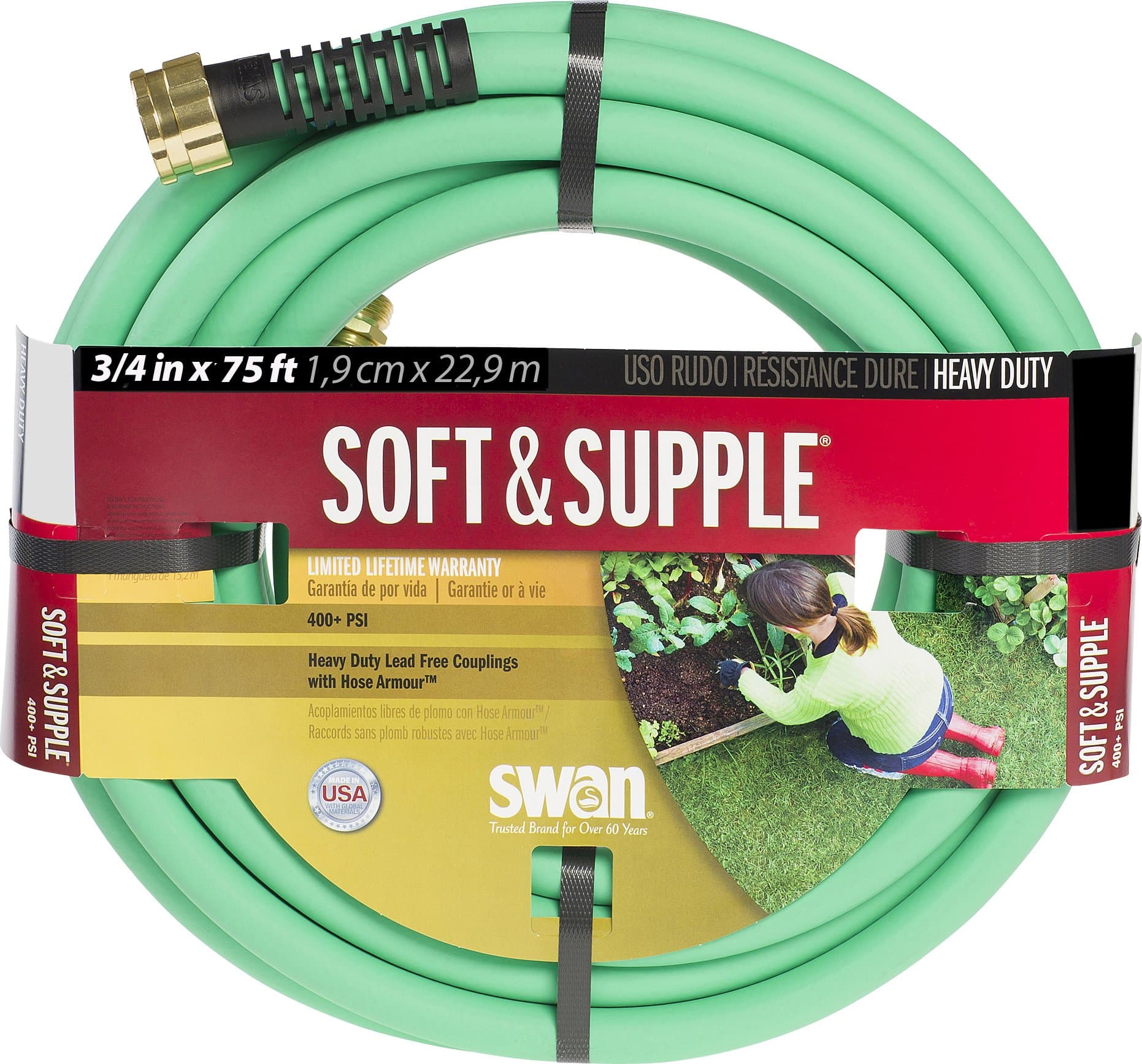 Swan Products CSNSS34075 Rubber Garden Hose, 75 ft, Green