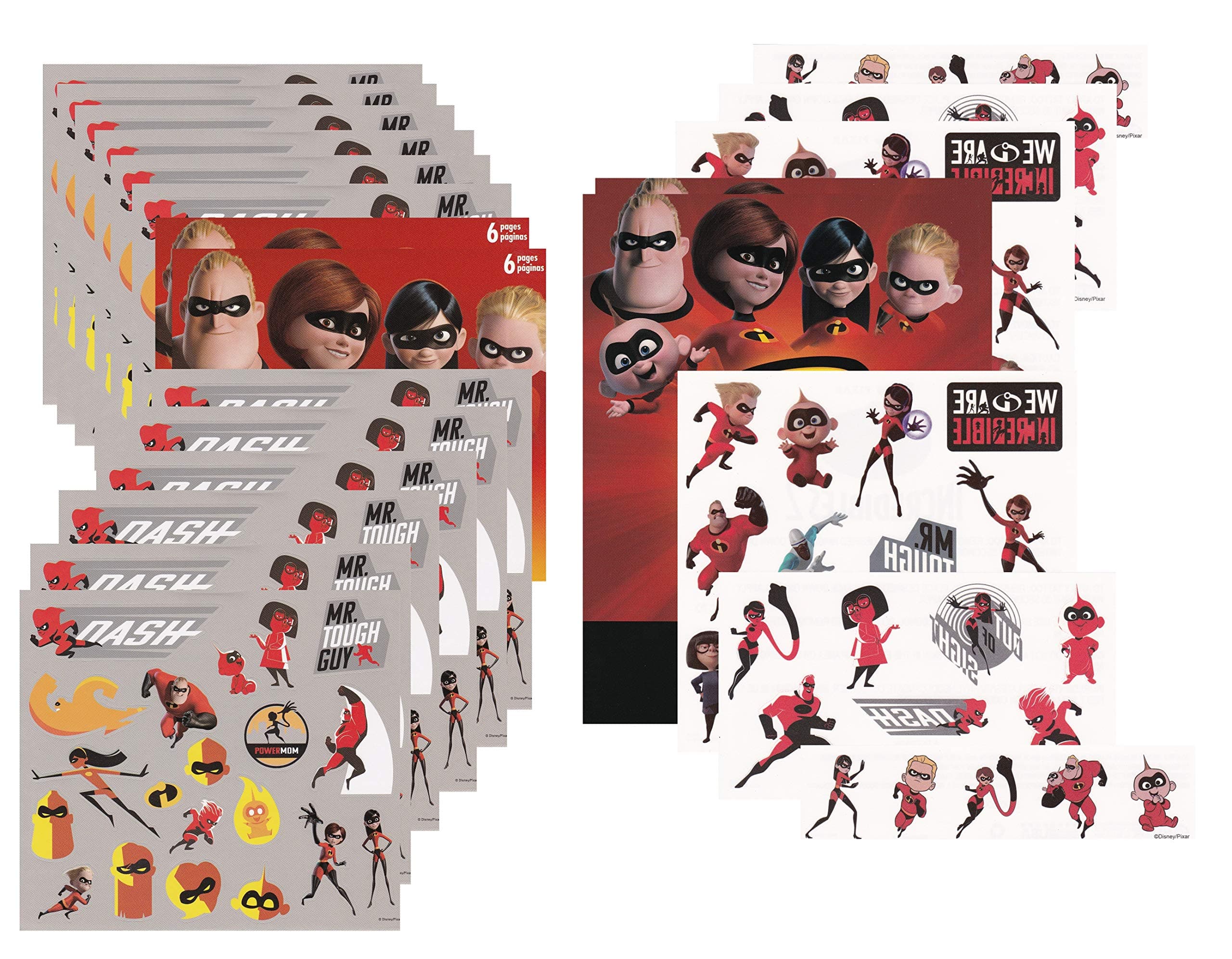 Ultimate Incredibles 2 Temporary Tattoo & Sticker Party Pack Favors - Featuring Mr. Incredible, Elastigirl, Violet, Dash and Jack Jack - (240 Stickers & 50 Tattoos)