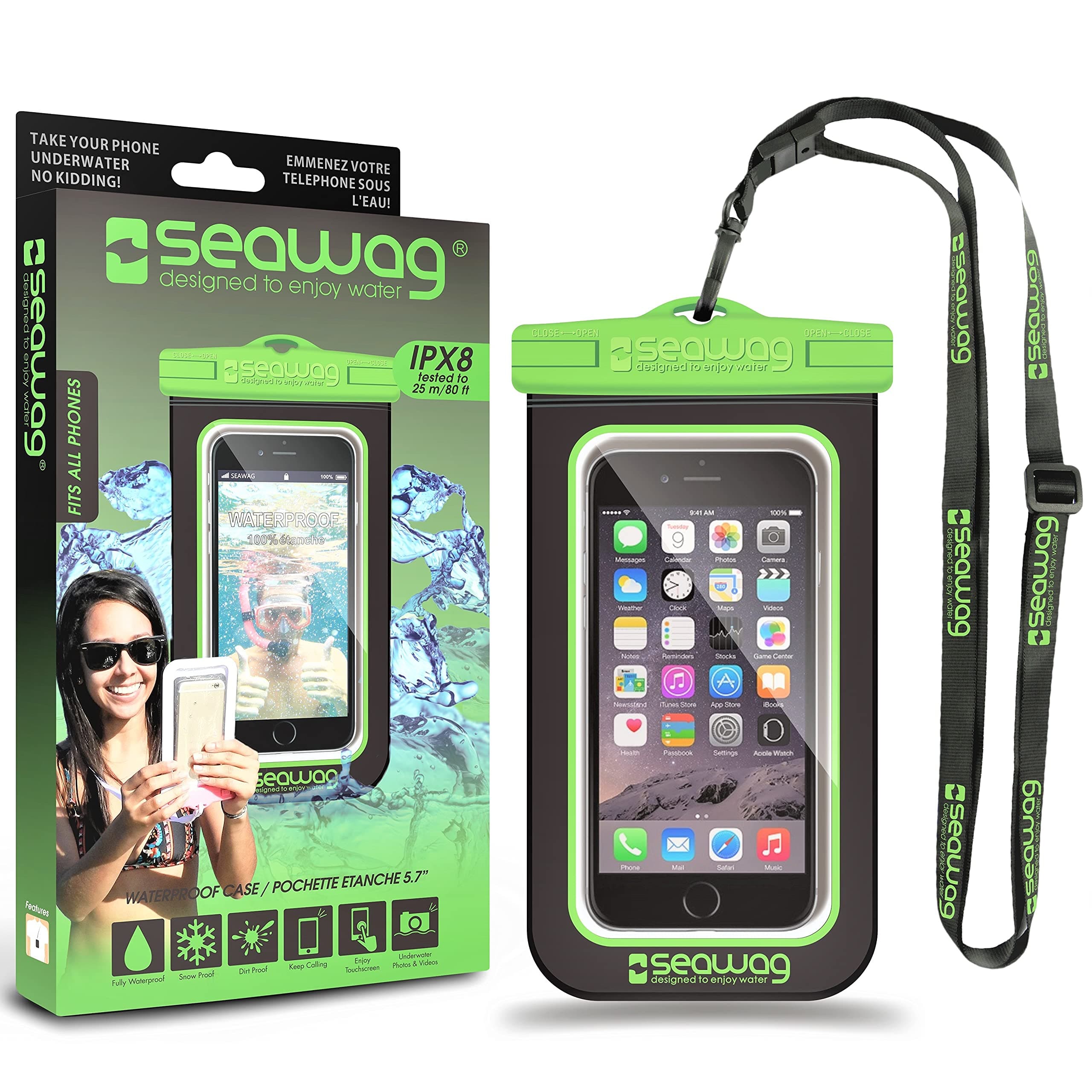 Seawag Universal Waterproof Case for Smartphone 5.7" (Black/Green)