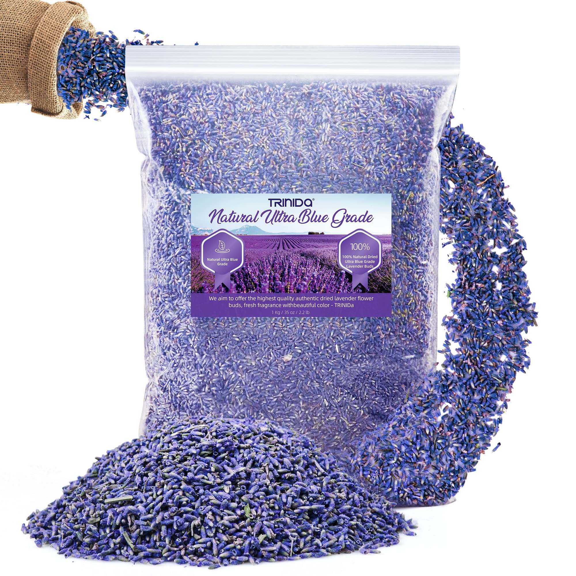 TRINIDa Dried Lavender Flower Buds 100% Natural Lavender Ultra Blue Dried Lavender, Natural Wardrobe Fresheners - 2.2 Pound.