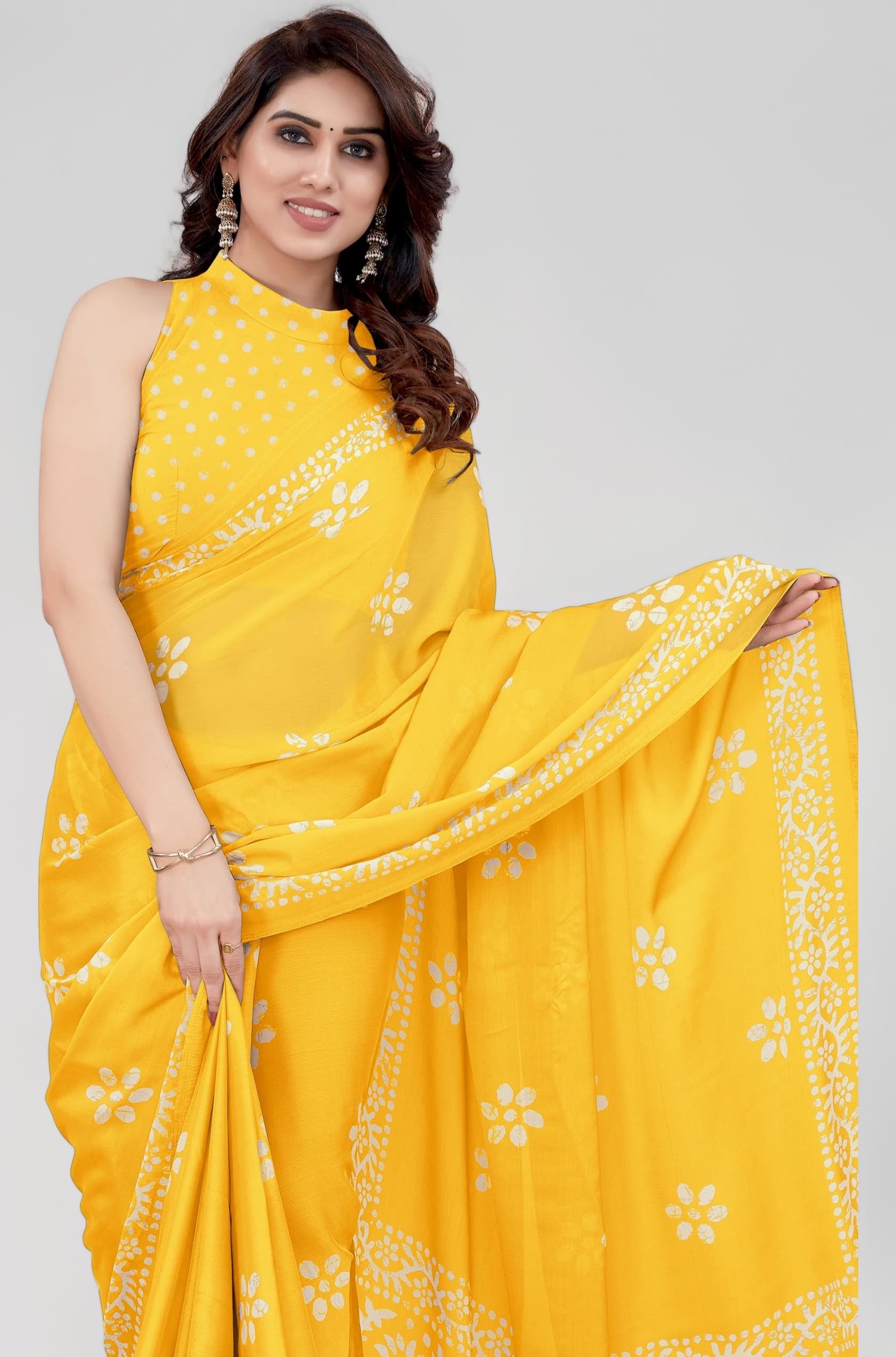 MIRCHI FASHION Women's Latest Chiffon Batik Printed Saree with Blouse Piece