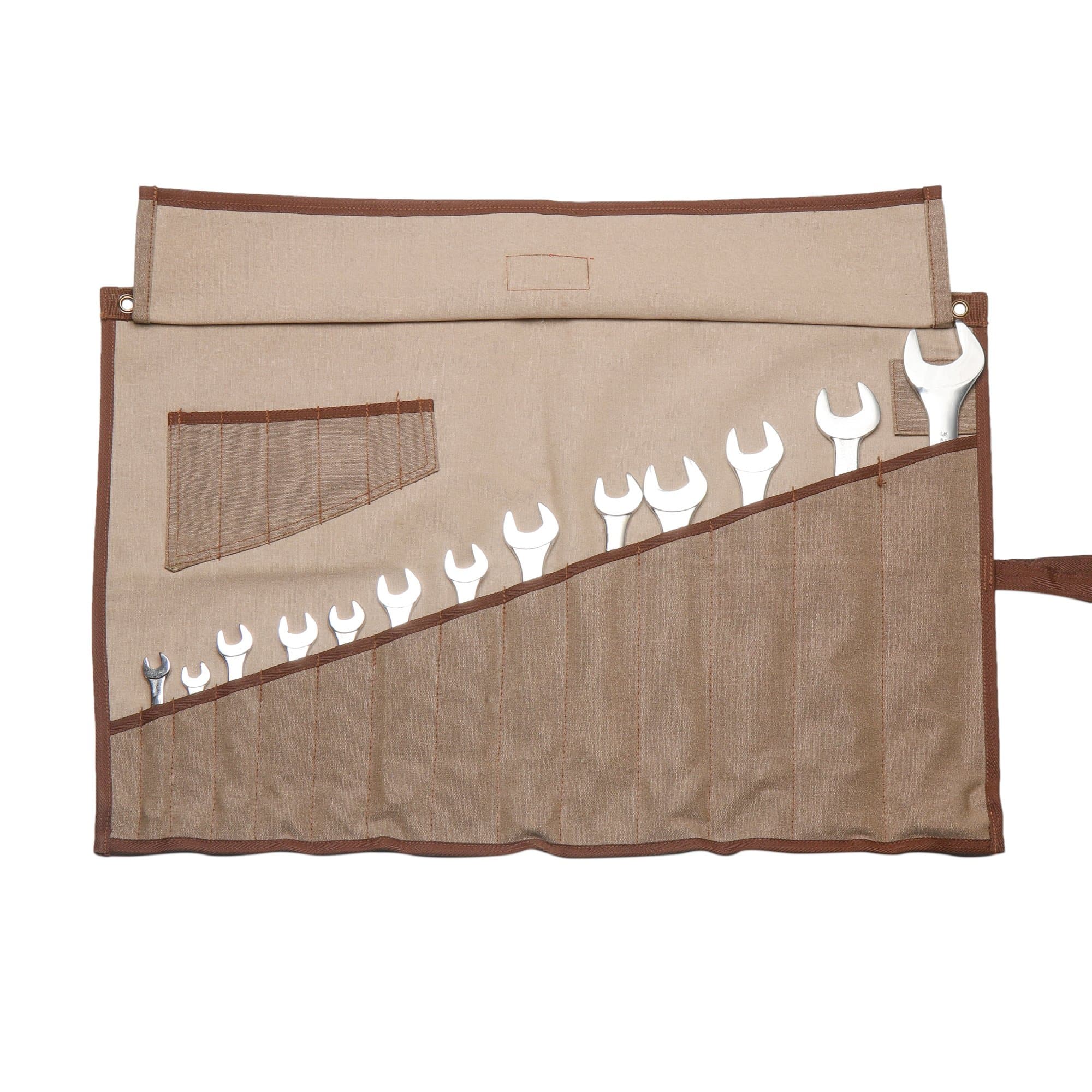 Eximius Ex 0405 Wrench/Tool Roll 14+6 Pockets of 100% Dyed and sand Washed Cinnamon Brown 15 Oz Cotton Canvas