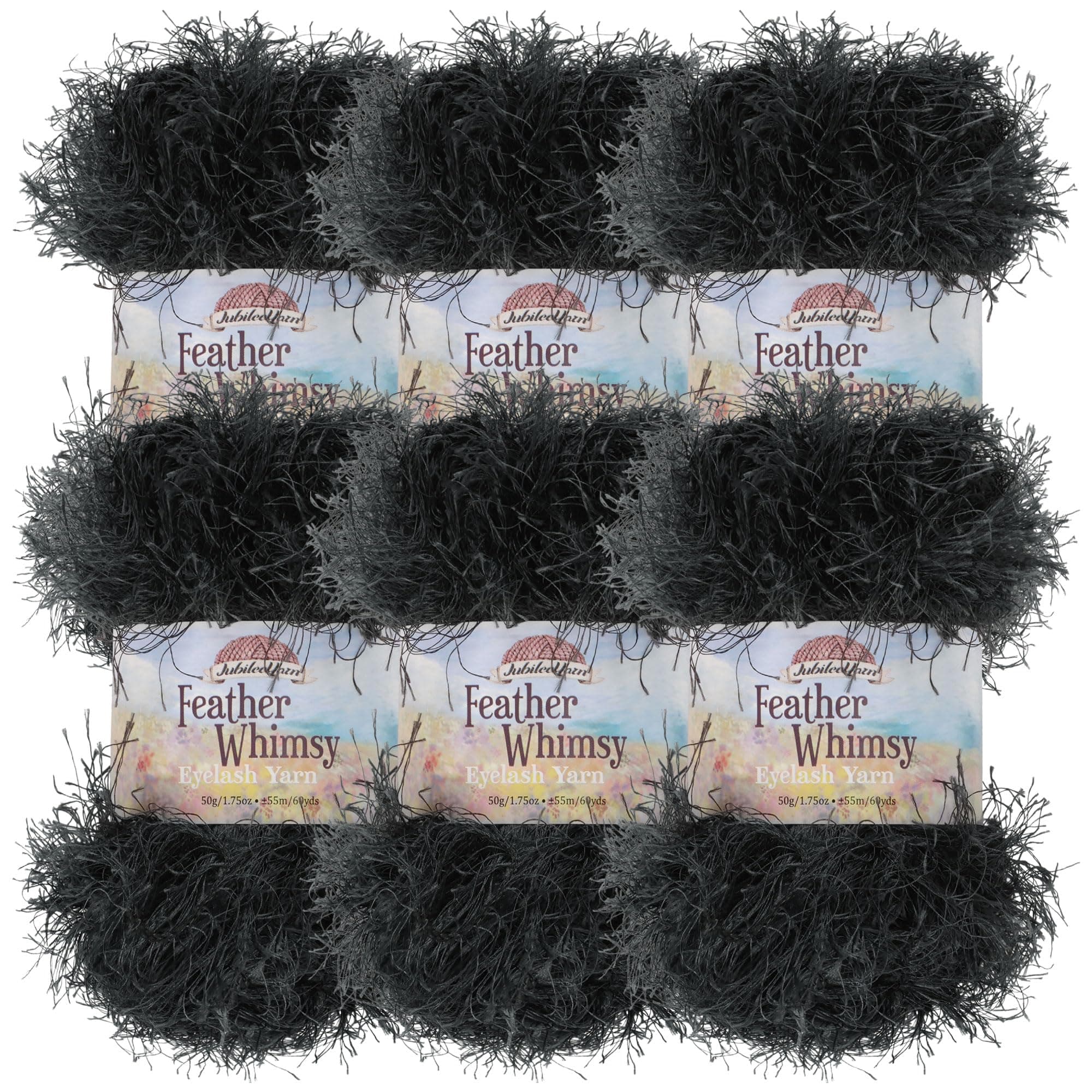 BambooMN JubileeYarn Eyelash Fur Yarn - Fine Polyester - 50g/Skein - Black - 6 Skeins