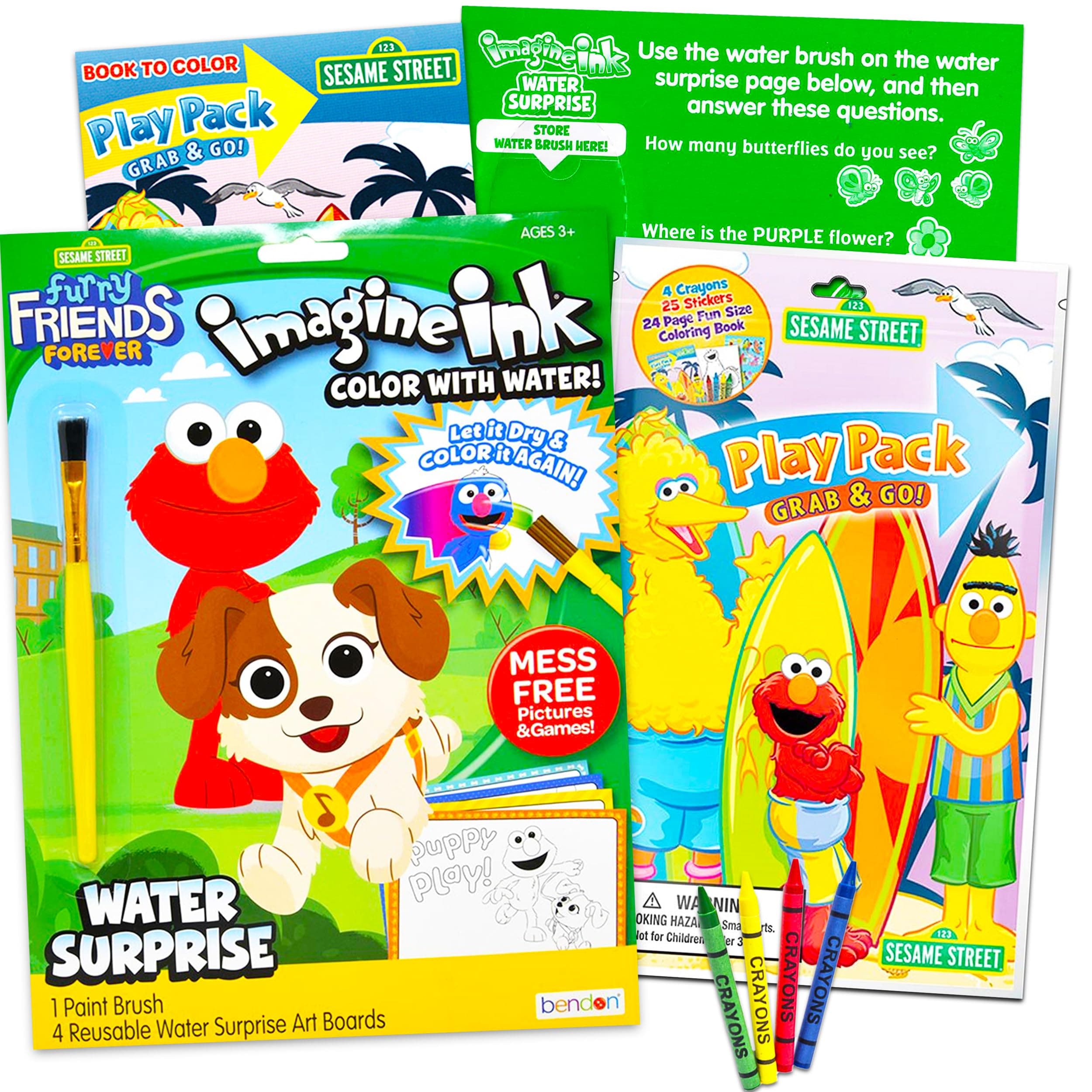 Sesame Street Paint with Water Super Set for Girls Kids Bundle ~ Deluxe Mess-Free Book with Water Surprise Brush, Mini Coloring Book, and Stickers (Sesame Street Party Supplies)