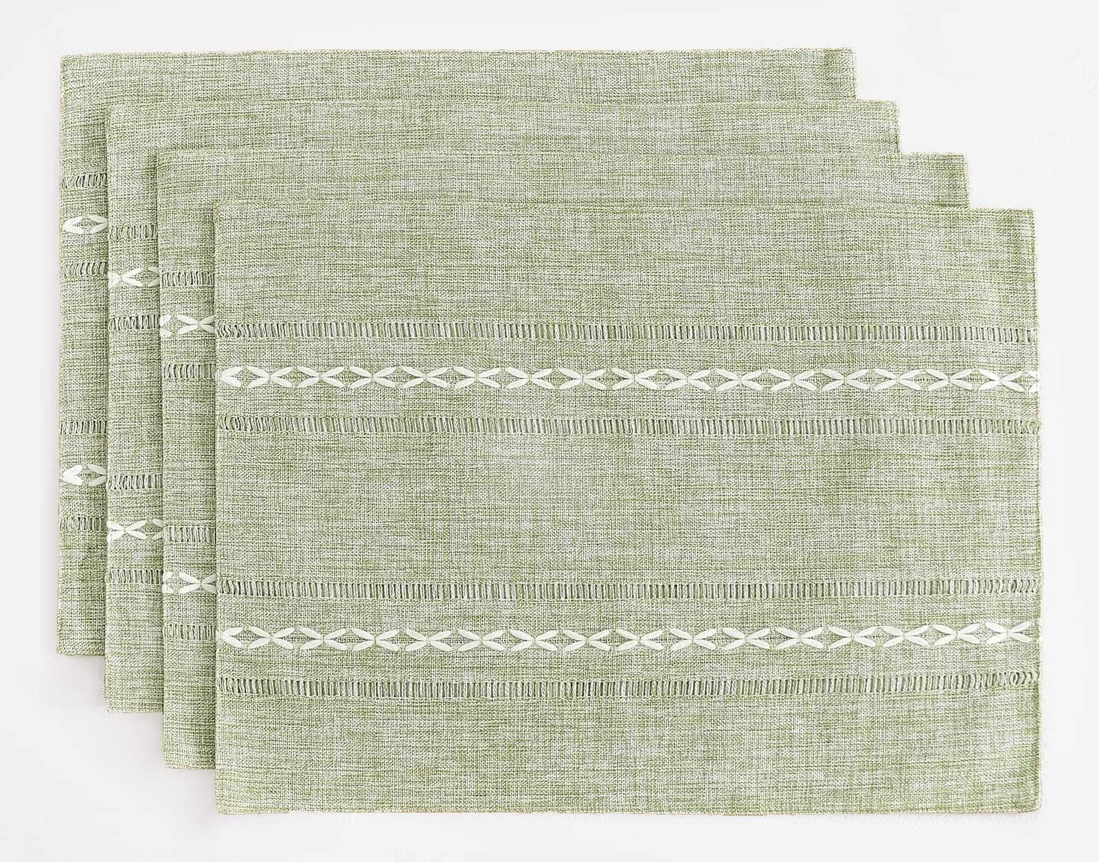 - Wracra Cotton Linen Placemats, 12 x 18 Inch Set of 4 Fete Placemats Rustic Hemstitch Place Mats for Kitchen Table and Heat Resistant-Sage Green