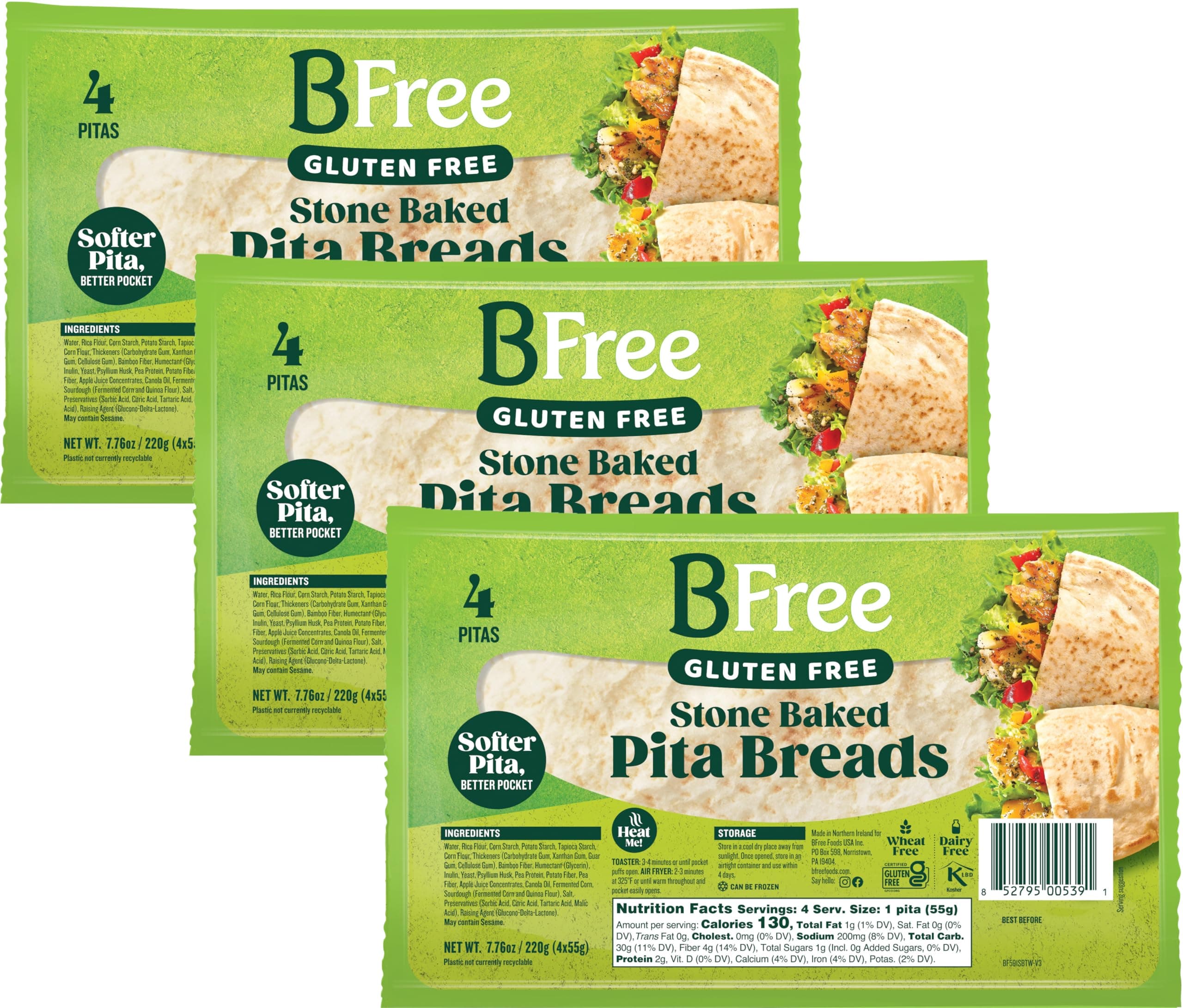 Stone Baked Pita Breads, 7.76 OZ - 4 Pita Breads (Pack of 3)