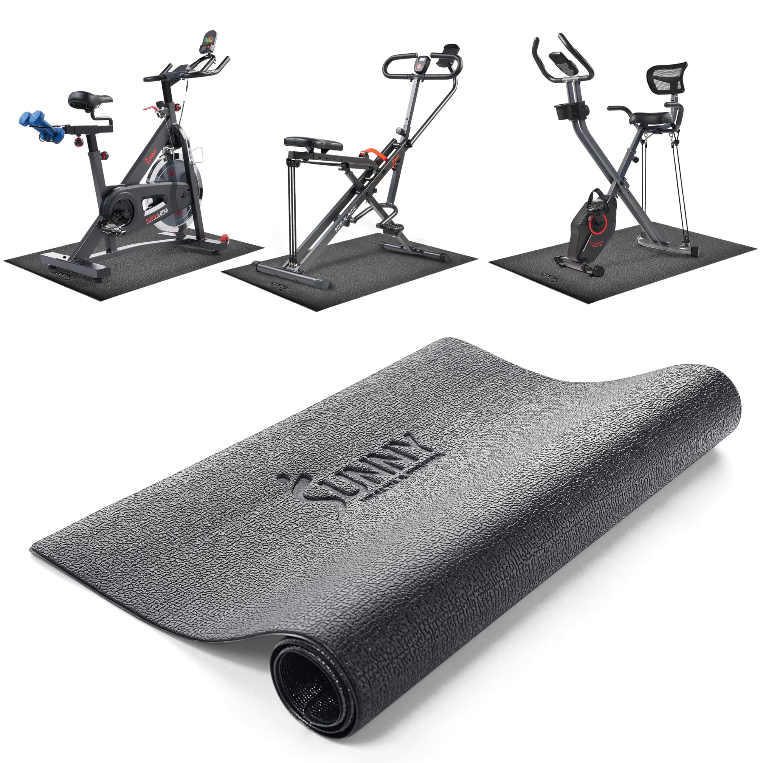 Sunny Health & Fitness Exercise Equipment Mat, Home Gym Mat for Bikes, Treadmills, Ellipticals, Steppers and Rowers, Non-Slip High Density Foam Mat, Floor Protector - Available in 4 Size