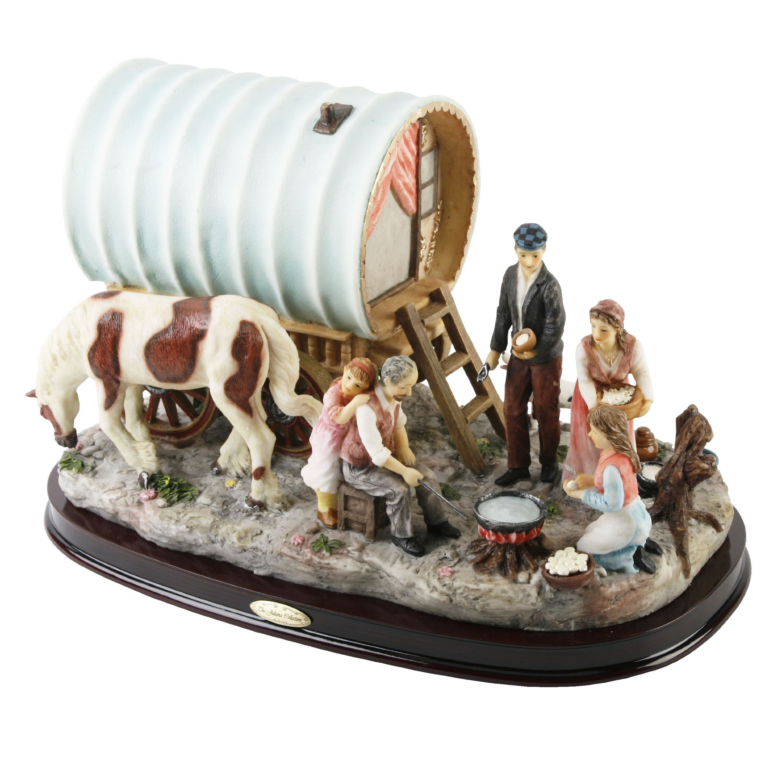 Juliana Hand Painted Figurine Gypsy Camp Scene with Caravan