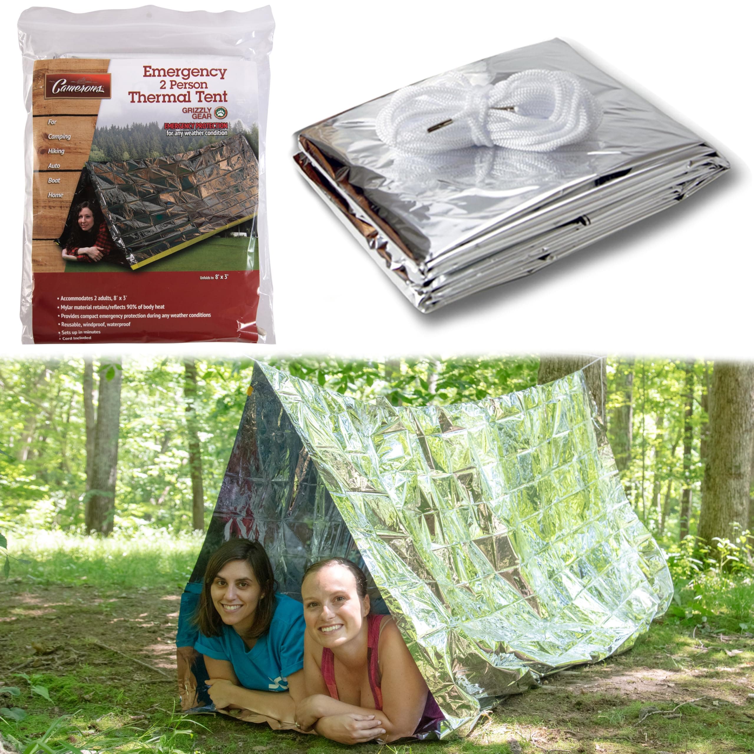 Emergency Thermal Tent | Weatherproof Mylar Disaster Survival 2-Person Bivouac | 8 ft x 3 ft | Compact Lightweight Hiking/Camping/Backpacking Shelter | Premium Prepper