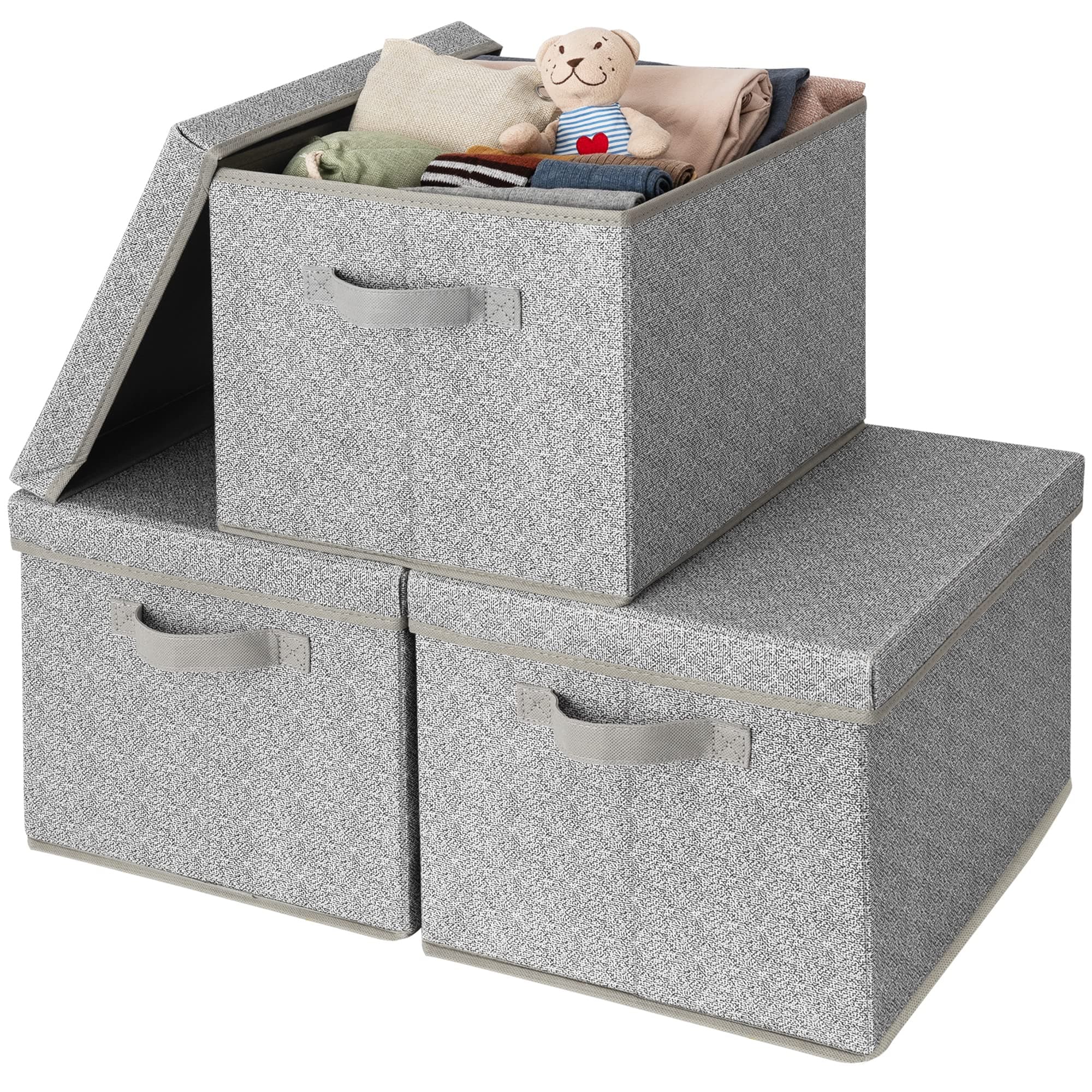 GRANNY SAYS Storage Boxes with Lids, Set of 3 Fabric Boxes with Lids, Grey Storage Box for Clothes, Fabric Containers, Large Fabric Boxes for Closet