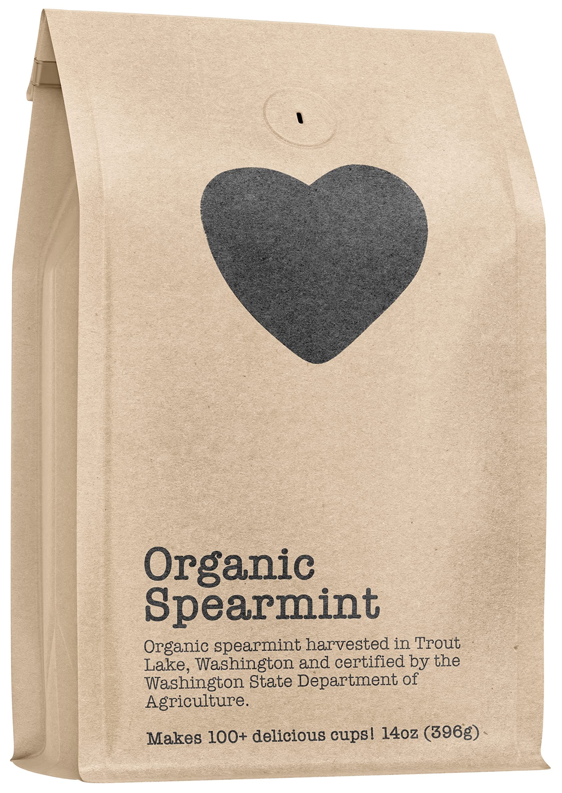 Organic Spearmint, 100+ Servings, Eco-Conscious Zip Pouch, Caffeine Free, Pure Loose Leaf Tea Grown in America, 14 Ounce (Large)
