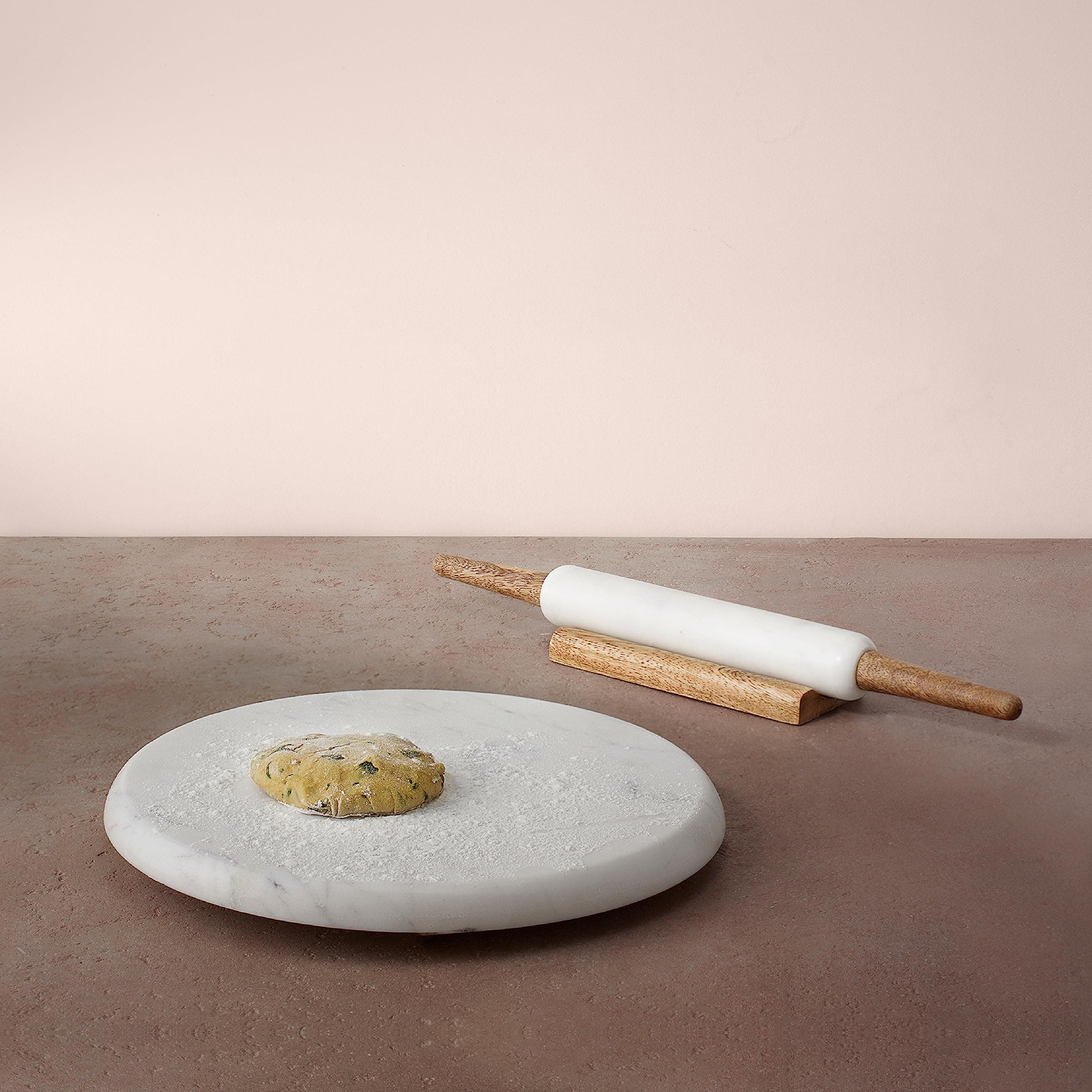 Ellementry Marble Chakla Belan Set with Stand for Kitchen Use, Traditional Roti Maker with Wooden Rolling Pin, Chapati Board and Belan Combo, Kitchen Utensils for Roti, Poori & Chapathi