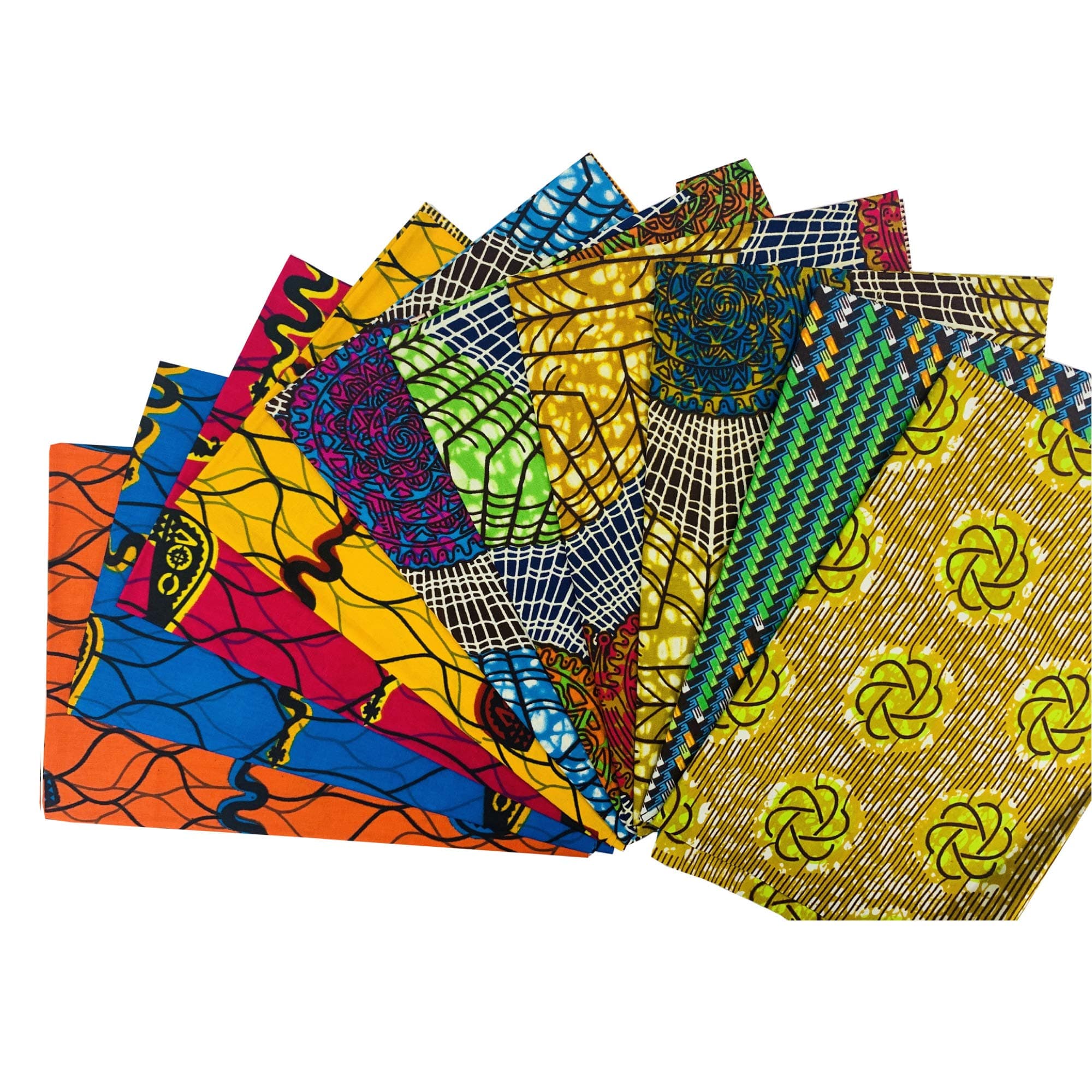 10 African Wax Print Fat Quarters 100% Cotton Fabric Bundles Ankara Material Squares Oasis Heaven Design for Sewing Quilting Patchwork Craft - (51cm x 58cm)/(20" x 23")