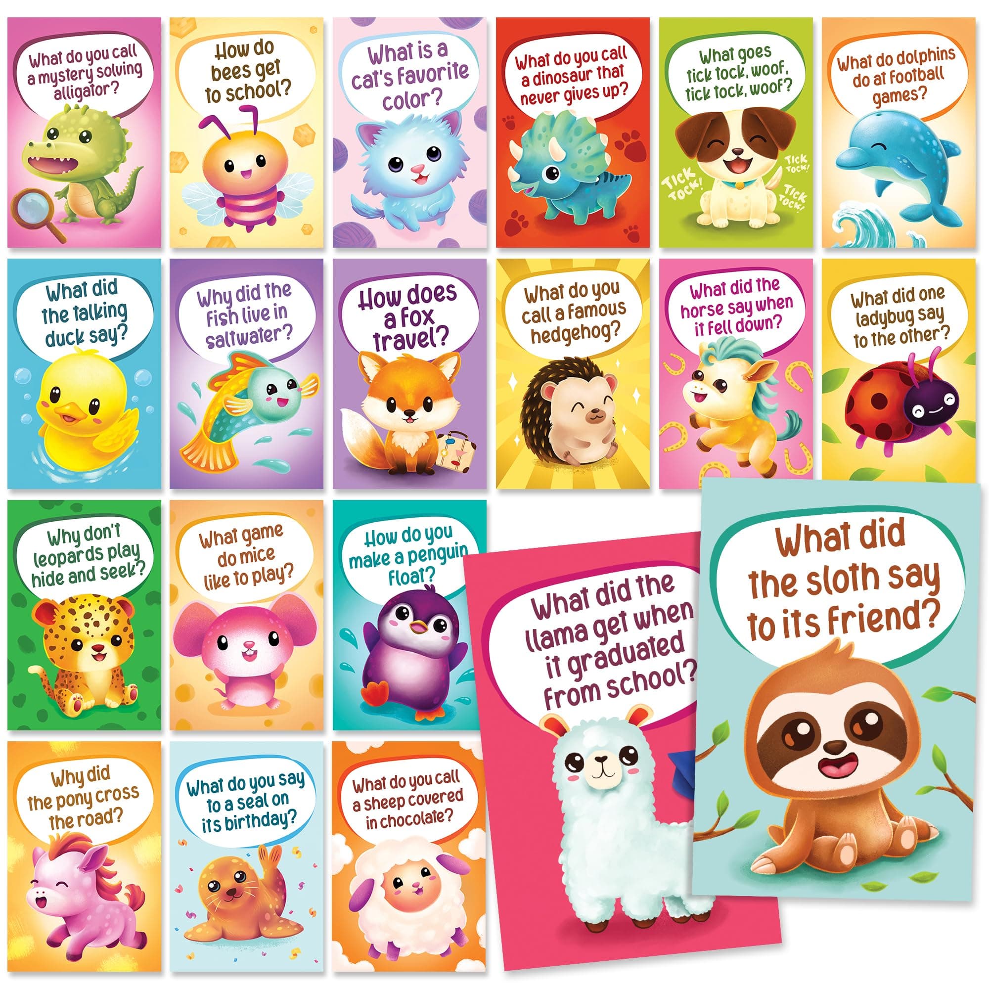 T MARIE 40 Funny Animal Joke Postcards with No Repeats - Humorous Bulk Thinking of You Postcards for Kids, Grandkids, Students, and Teachers, Summer Camp, Lunchboxes and More - Fun Cartoon Postcards