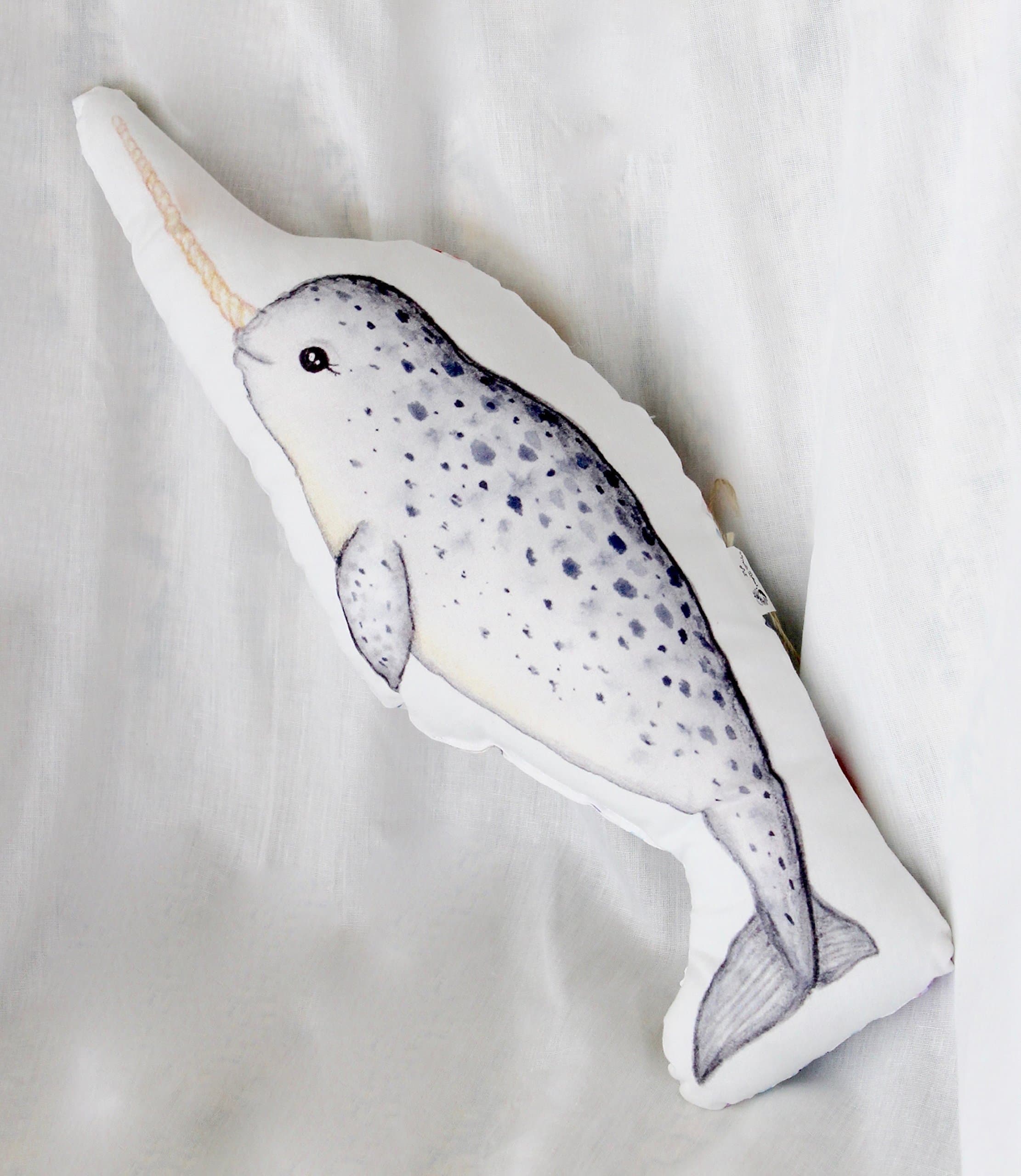 Narwhal pillow plush. Under the Sea nursery pillow. Kids room ocean decor. Narwhal stuffed animal. Whale soft toy.