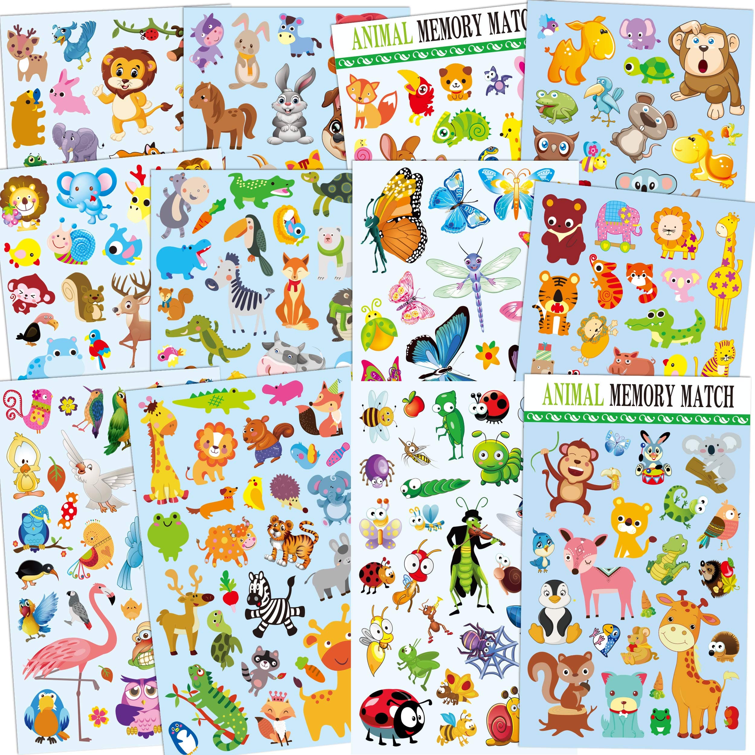 Horiechaly Animal Stickers for Kids,12 Different Sheets 295 Animals Including Dog,Lion,Tiger, Deer and More, Craft Stickers for Kids Party Supplies