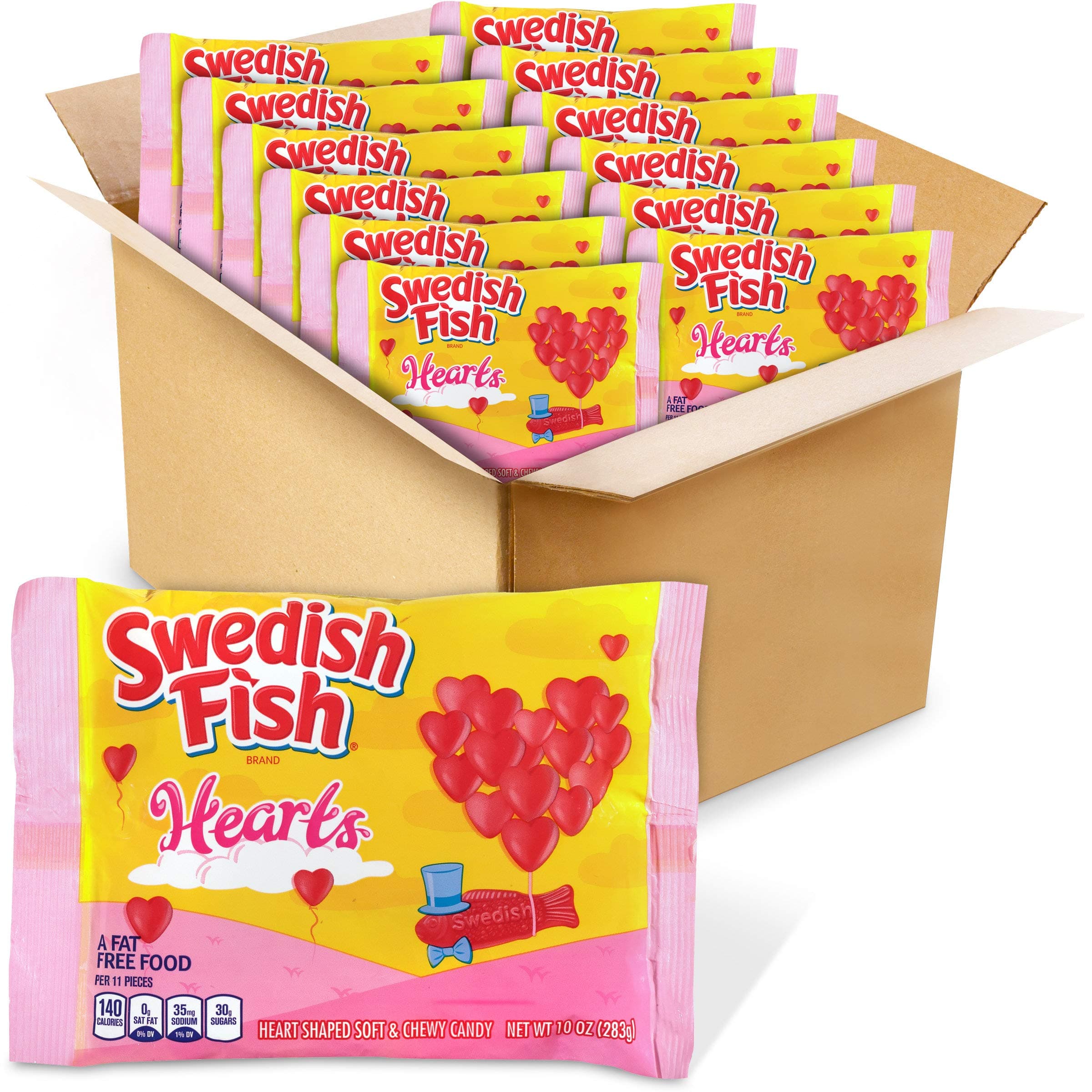 Swedish Fish Valentine Hearts Soft and Chewy Candy - 10 Ounce Bag (Pack of 12)