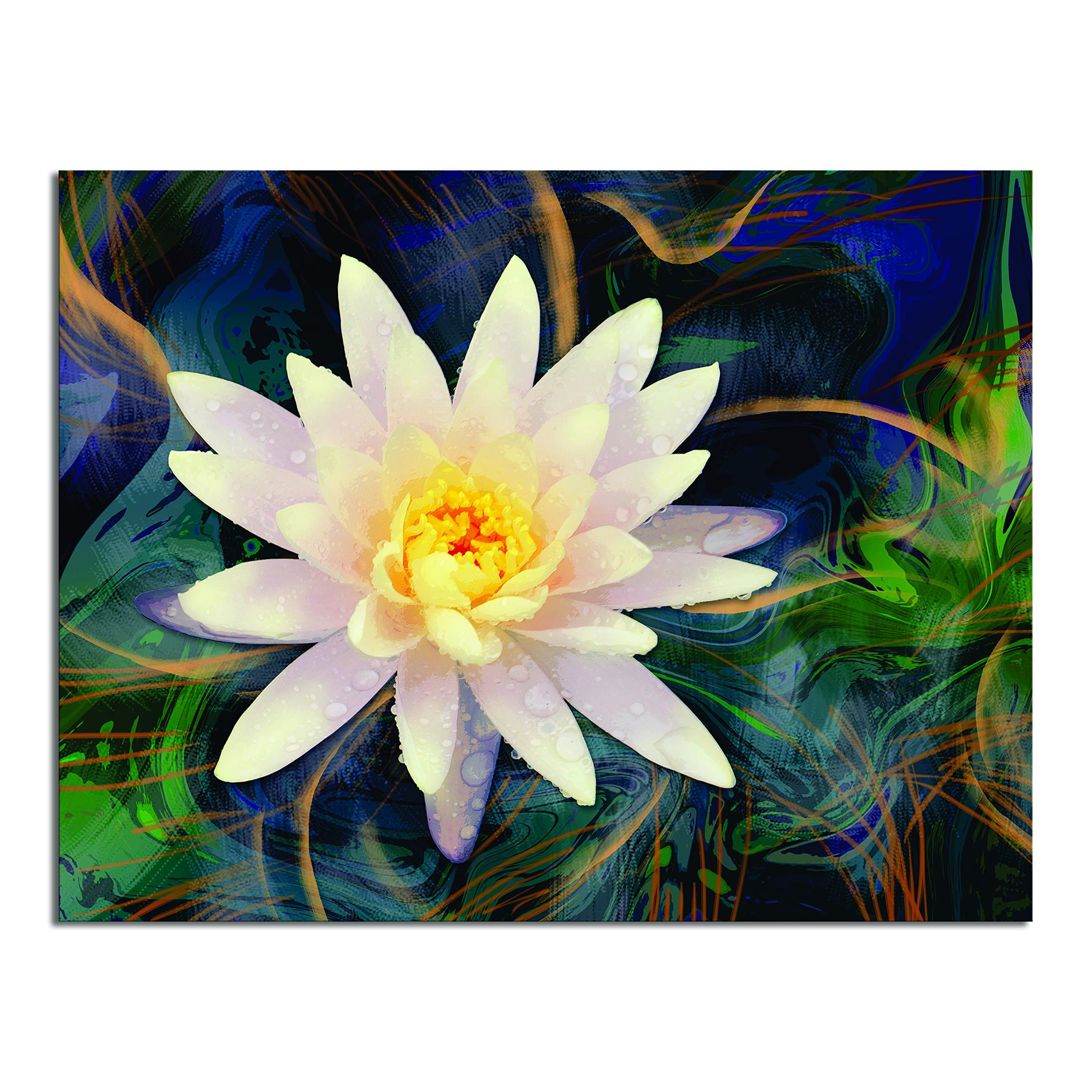 art tantra White Lotus Acrylic Painting Frame on Modern Abstract Textured Canvas Wall Art (Multicolour, Small)