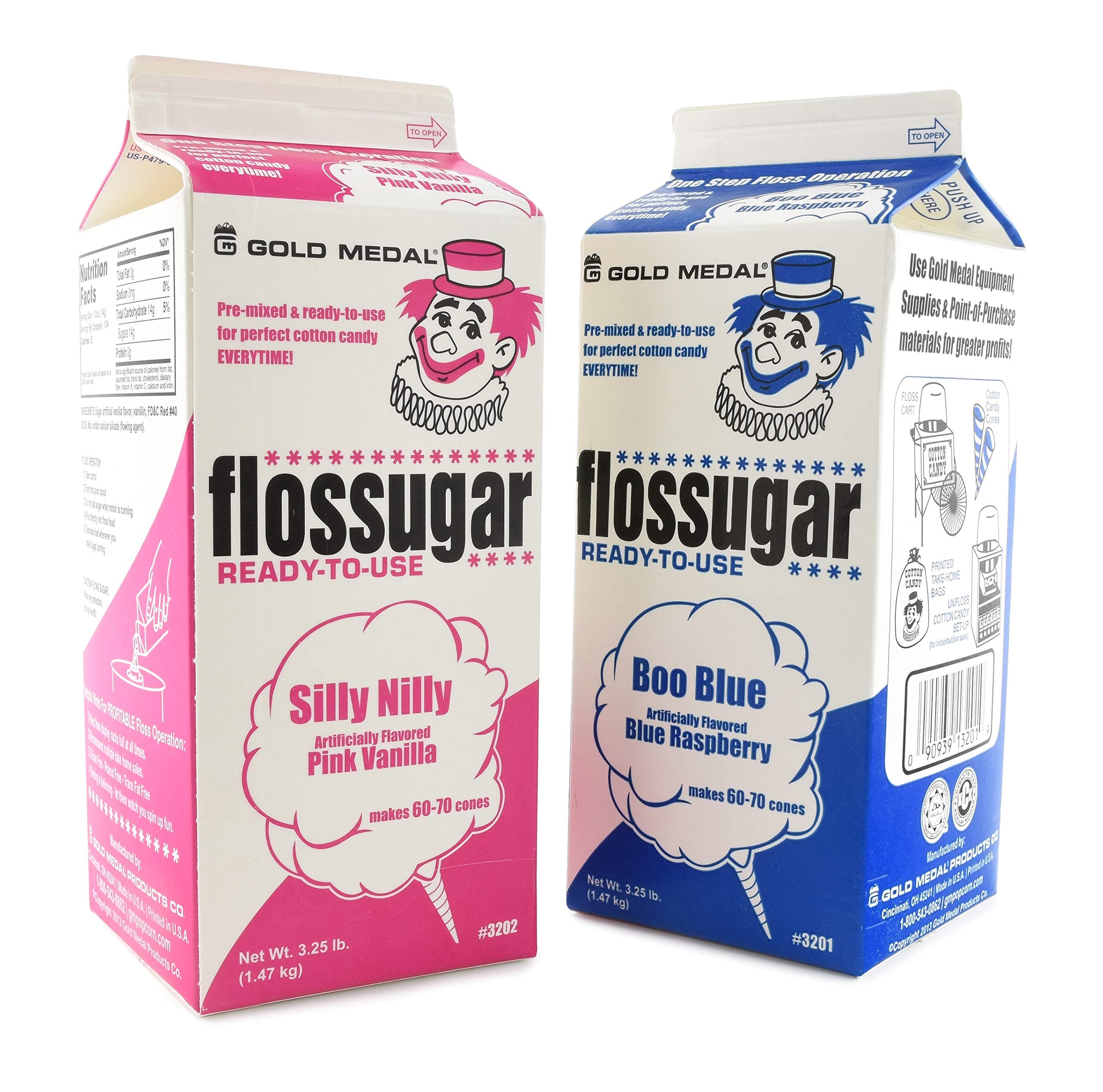 Variety Candy Flossugar (Blue Raspberry and Pink Vanilla) , 52 oz - 1/2 Gallon, 2 Pack