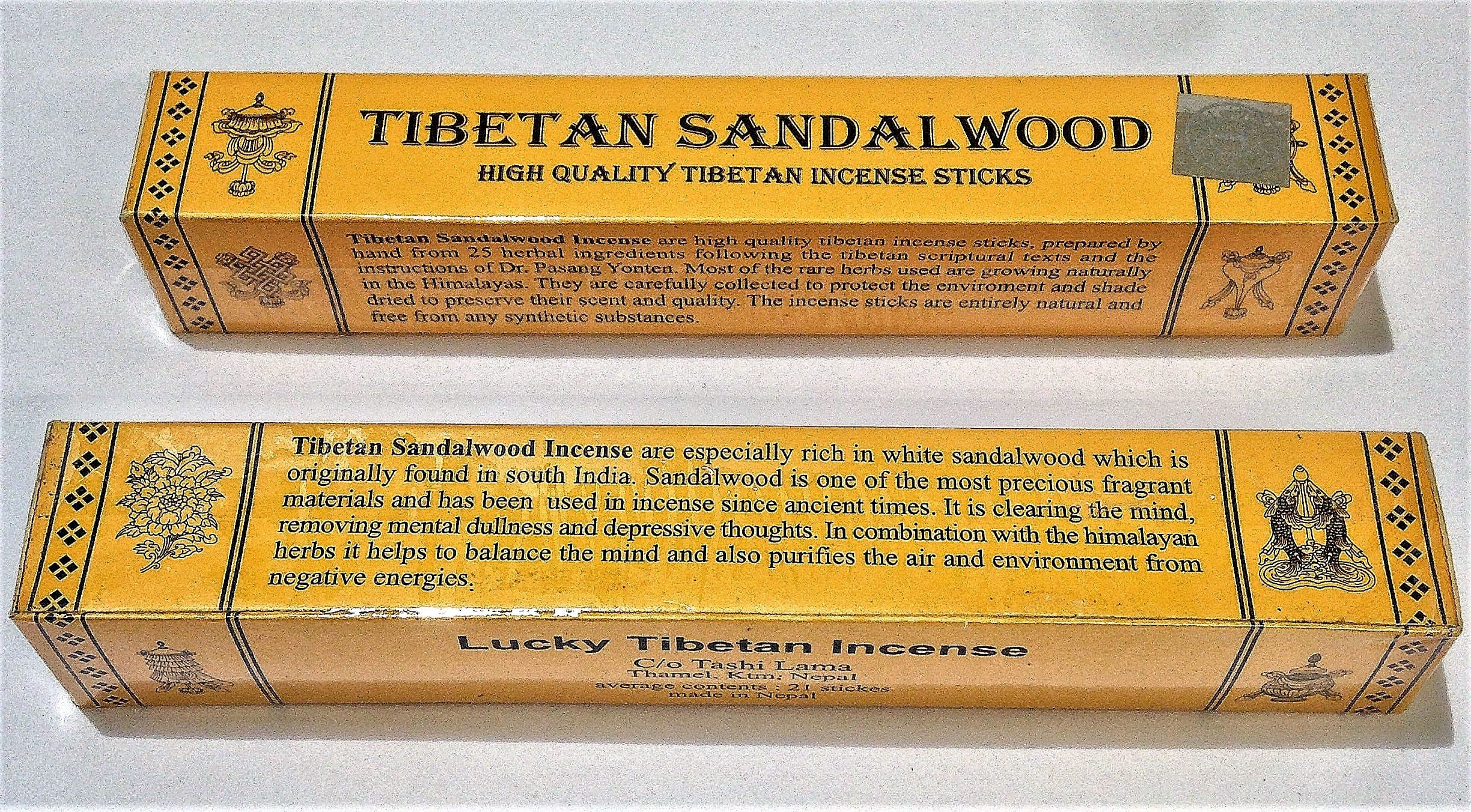 Tibetan Incense – Sandalwood- 2 Boxes of 20 Sticks Each caja-