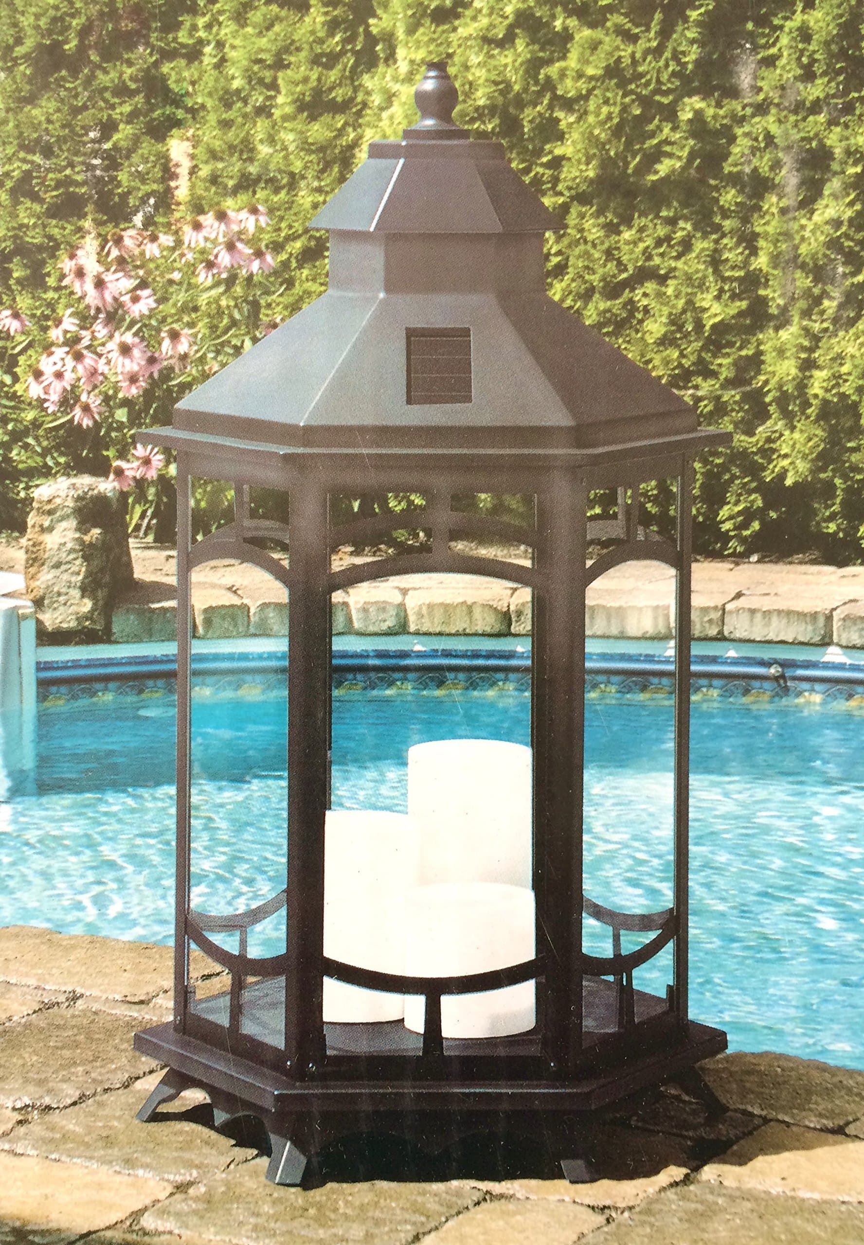 Manor House Oversized 33 in. Tall Extra Large Solar Lantern with 3 x Flickering