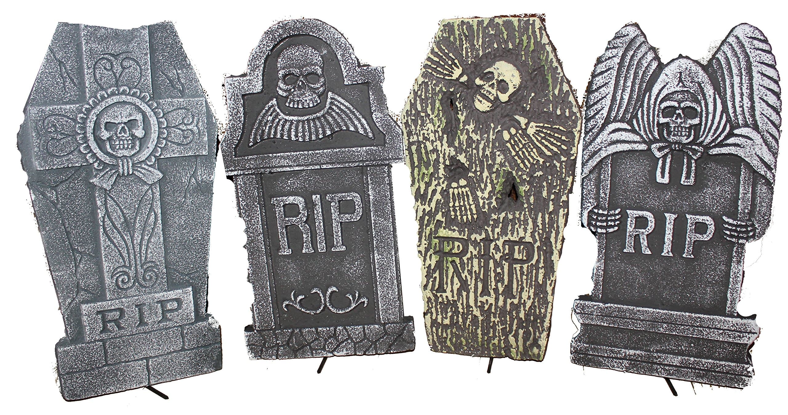 Set of 4 Realistic 16" Asst. Halloween Foam Tombstones, Props, Graveyards, Haunted House, Yard Decorations and Accessories