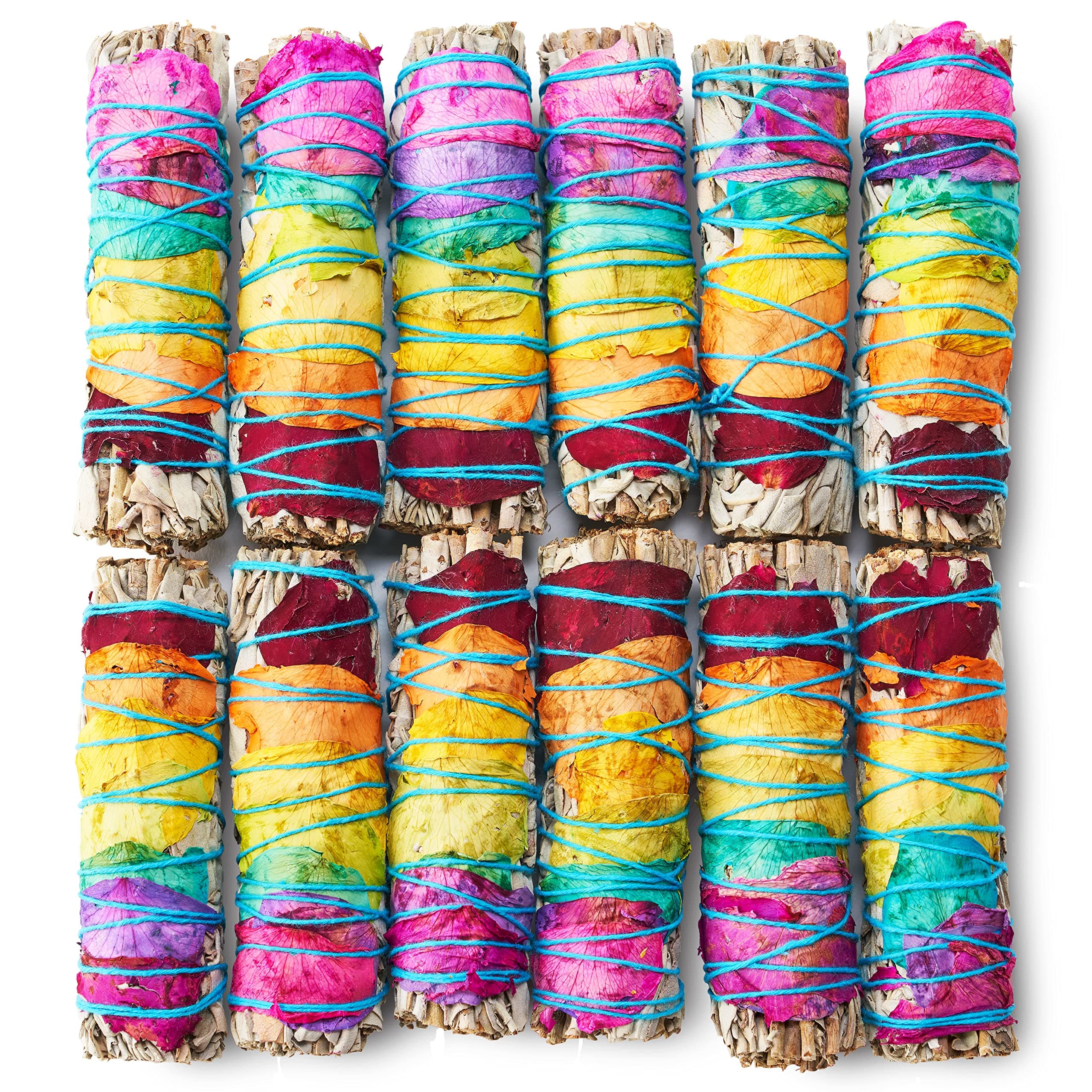 JL Local Chakra Sage Smudge Sticks 4 Inch | Natural Flower White Sage Smudging Wands | Bulk Quantities for Home Cleansing, Meditation, & Smudging Rituals | Sustainably Sourced California White Sage