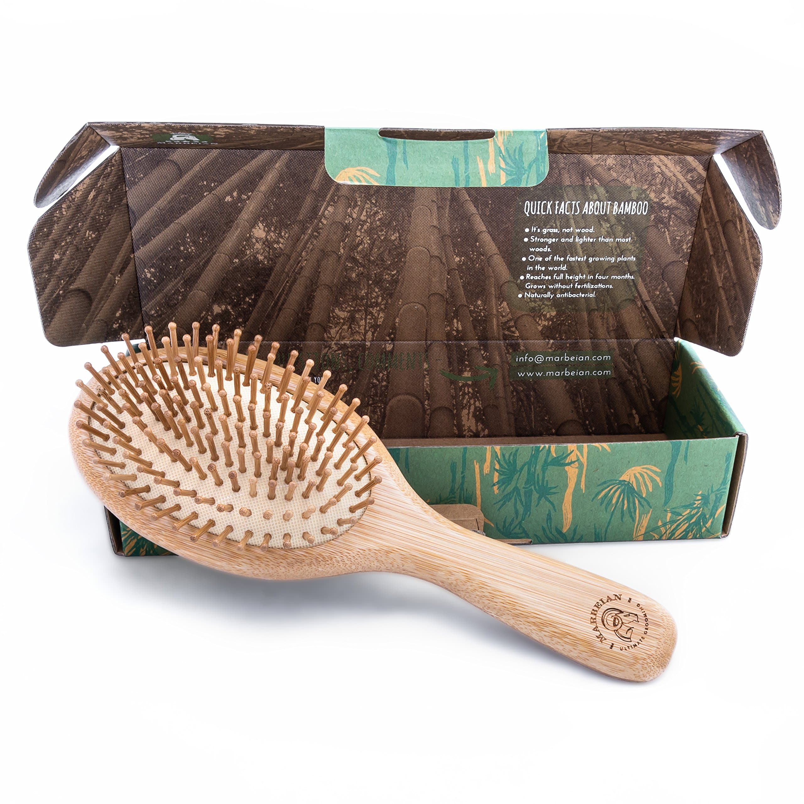 Hair Brush With Natural Bamboo, Best Gentle Detangling Brush for All Hair Types for Men and Women by Marbeian