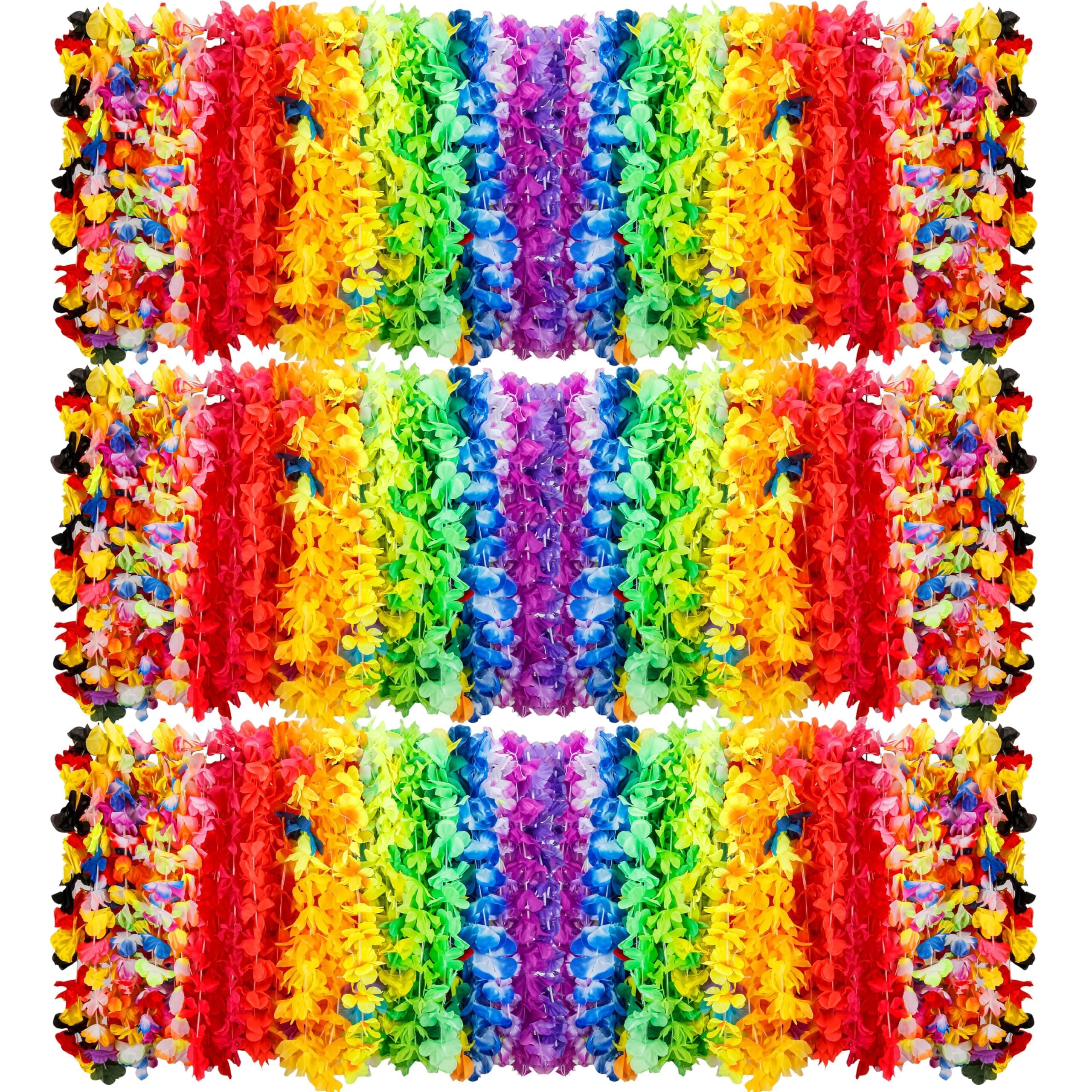 - 200 Count Hawaiian Lei Bulk, Tropical Luau Hawaii Theme Silk Flower Necklace, Party Favors for Beach Holiday Wedding Birthday Party, Aloha Summer Party Decorations