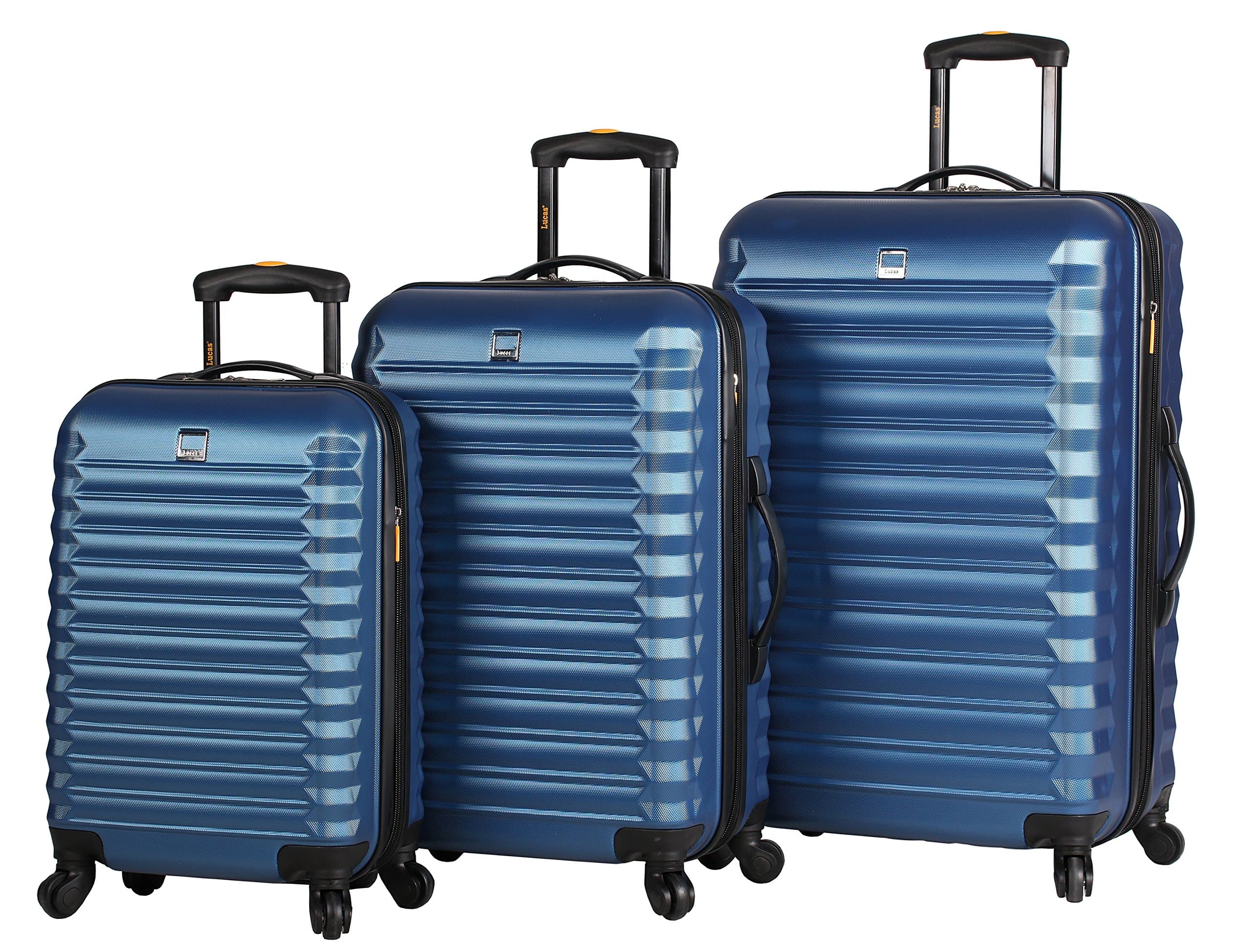 LUCAS ABS Hard Case 3 Piece Rolling Suitcase Sets With Spinner Wheels (One Size, Steel Blue)