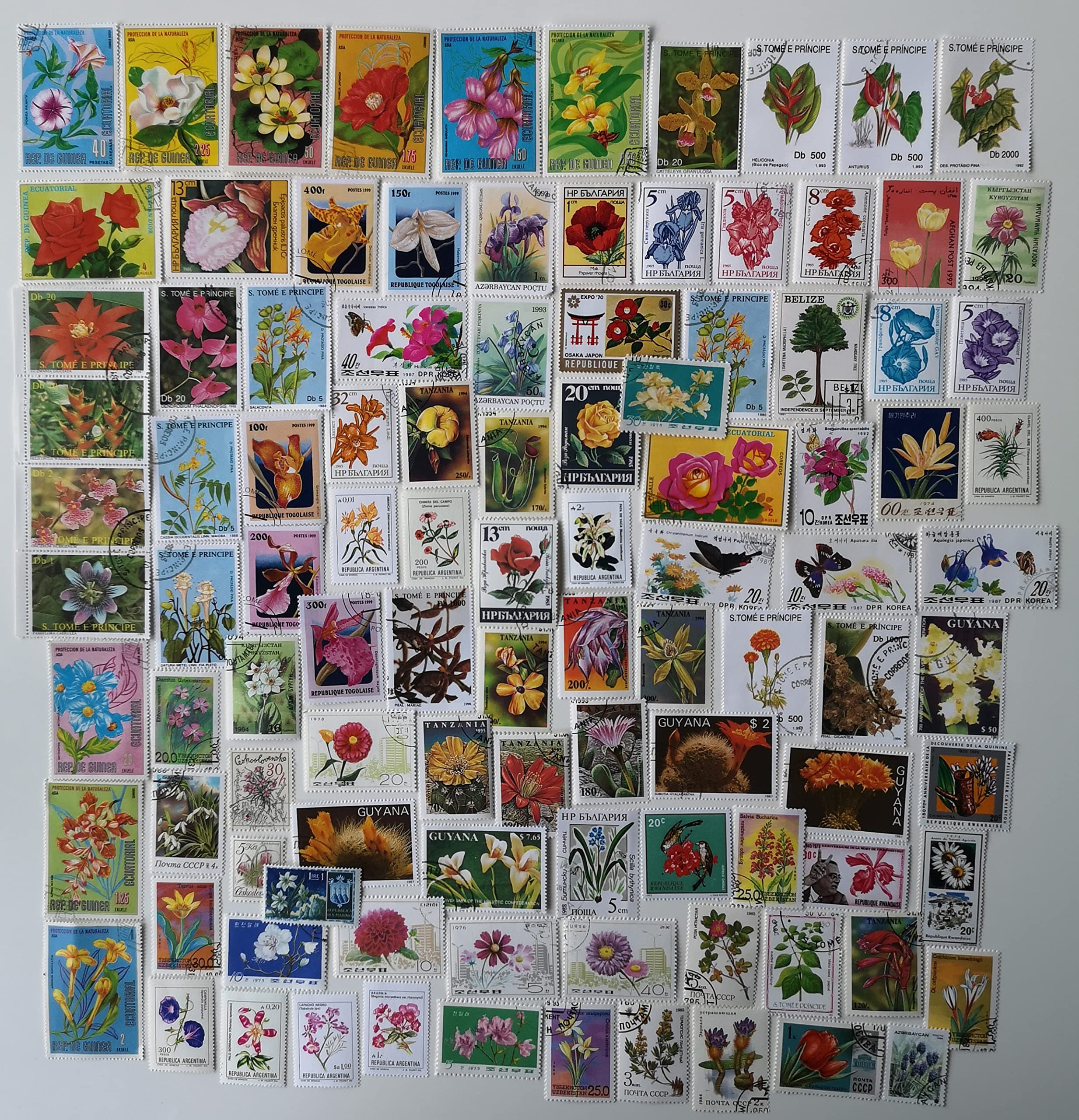 100 Different Flowers Stamps Collection (Stamps for Collectors)